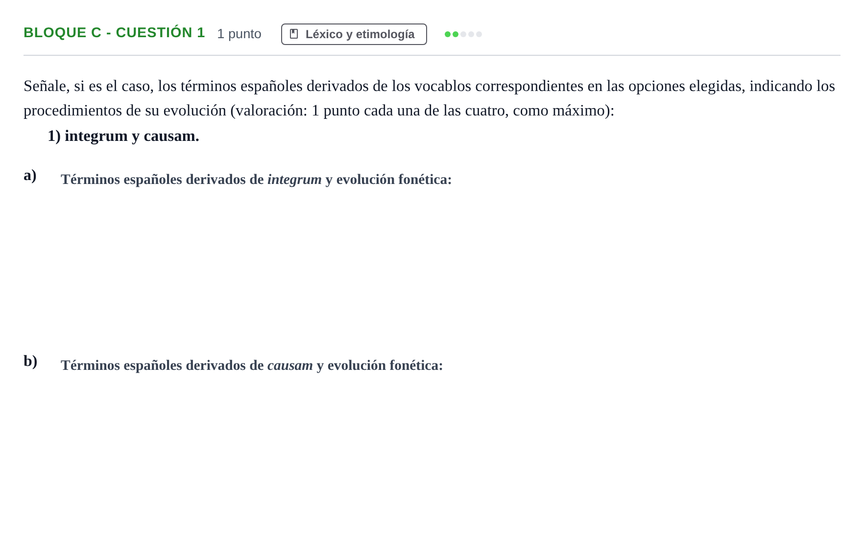 Enunciado: Bloque C - Cuestión 1 · Latín II PAU Andalucía Examen 5 2020