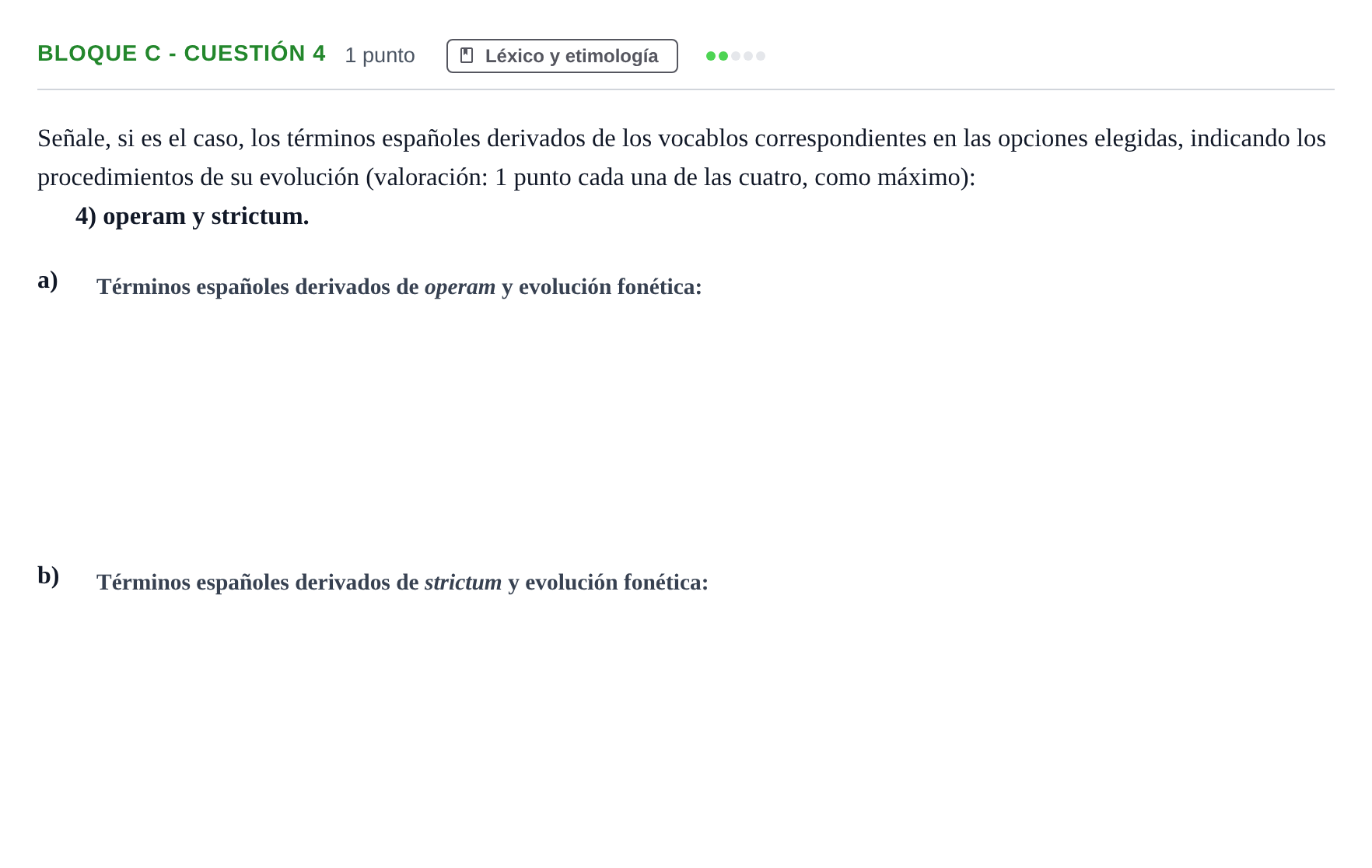 Enunciado: Bloque C - Cuestión 4 · Latín II PAU Andalucía Examen 5 2020