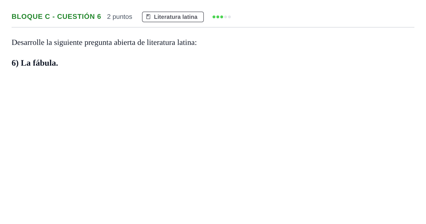 Enunciado: Bloque C - Cuestión 6 · Latín II PAU Andalucía Examen 5 2020