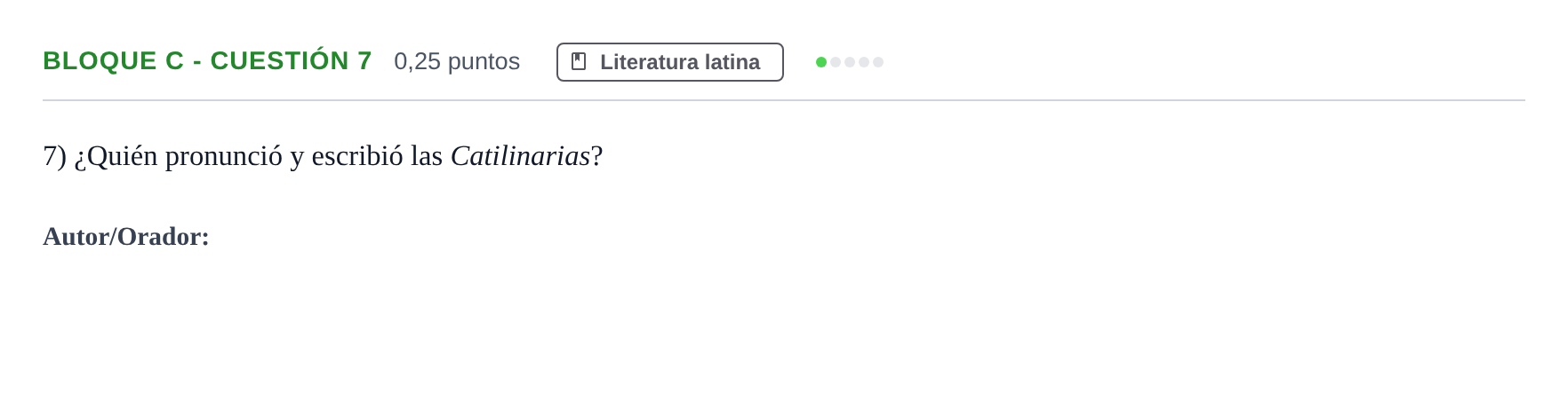 Enunciado: Bloque C - Cuestión 7 · Latín II PAU Andalucía Examen 5 2020