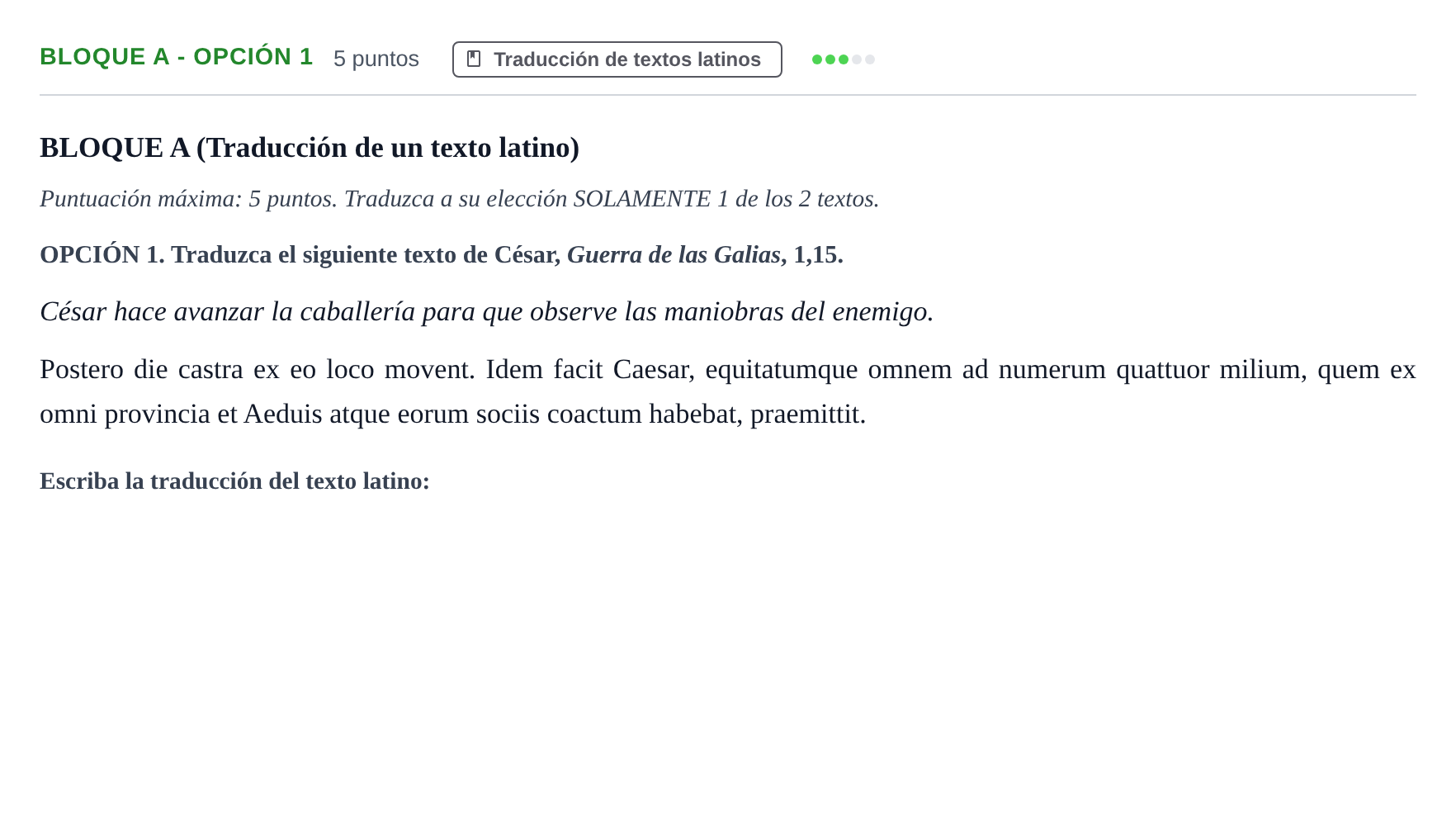 Enunciado: Bloque A - Opción 1 · Latín II PAU Andalucía Examen 6 2020