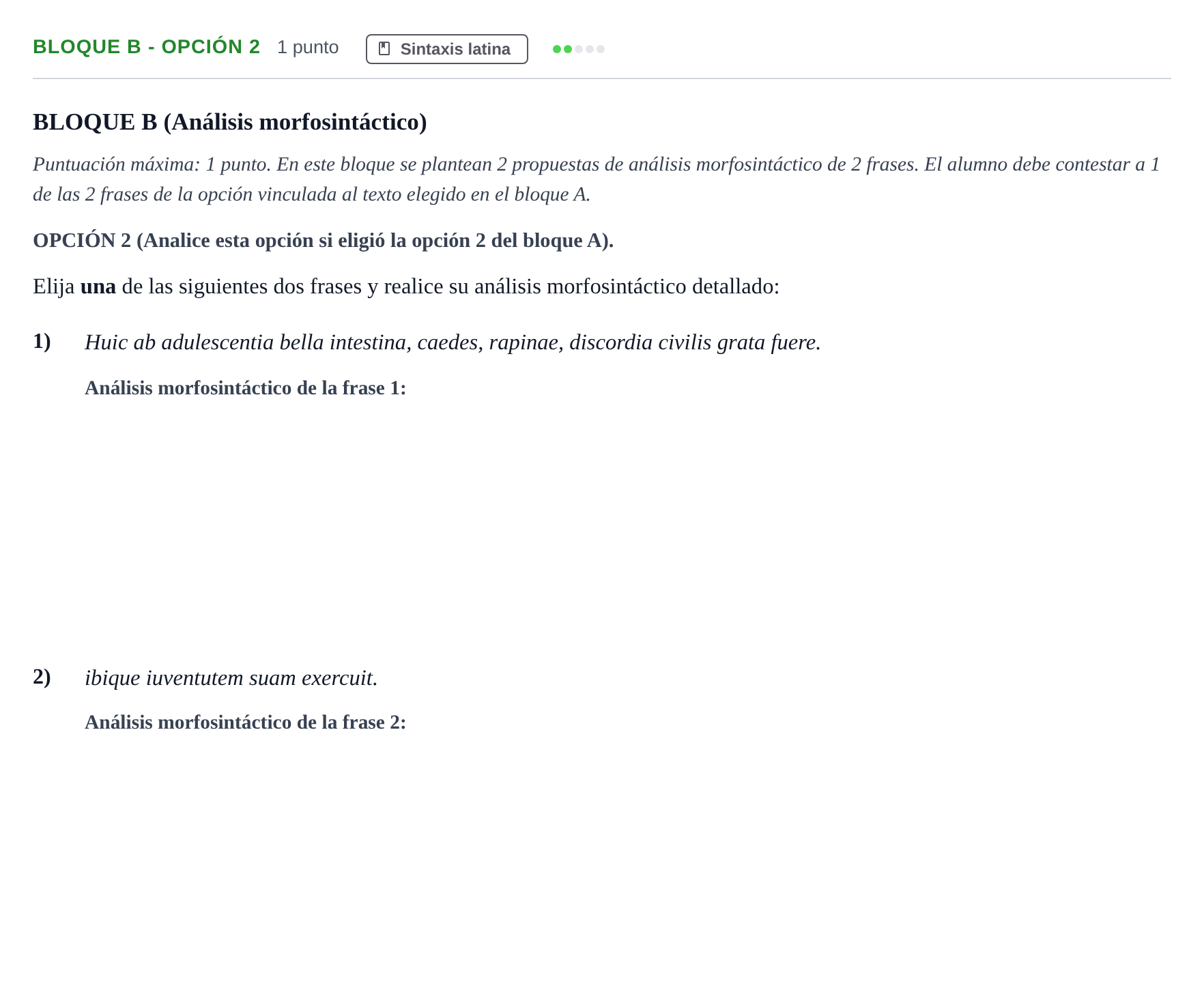 Enunciado: Bloque B - Opción 2 · Latín II PAU Andalucía Examen 6 2020
