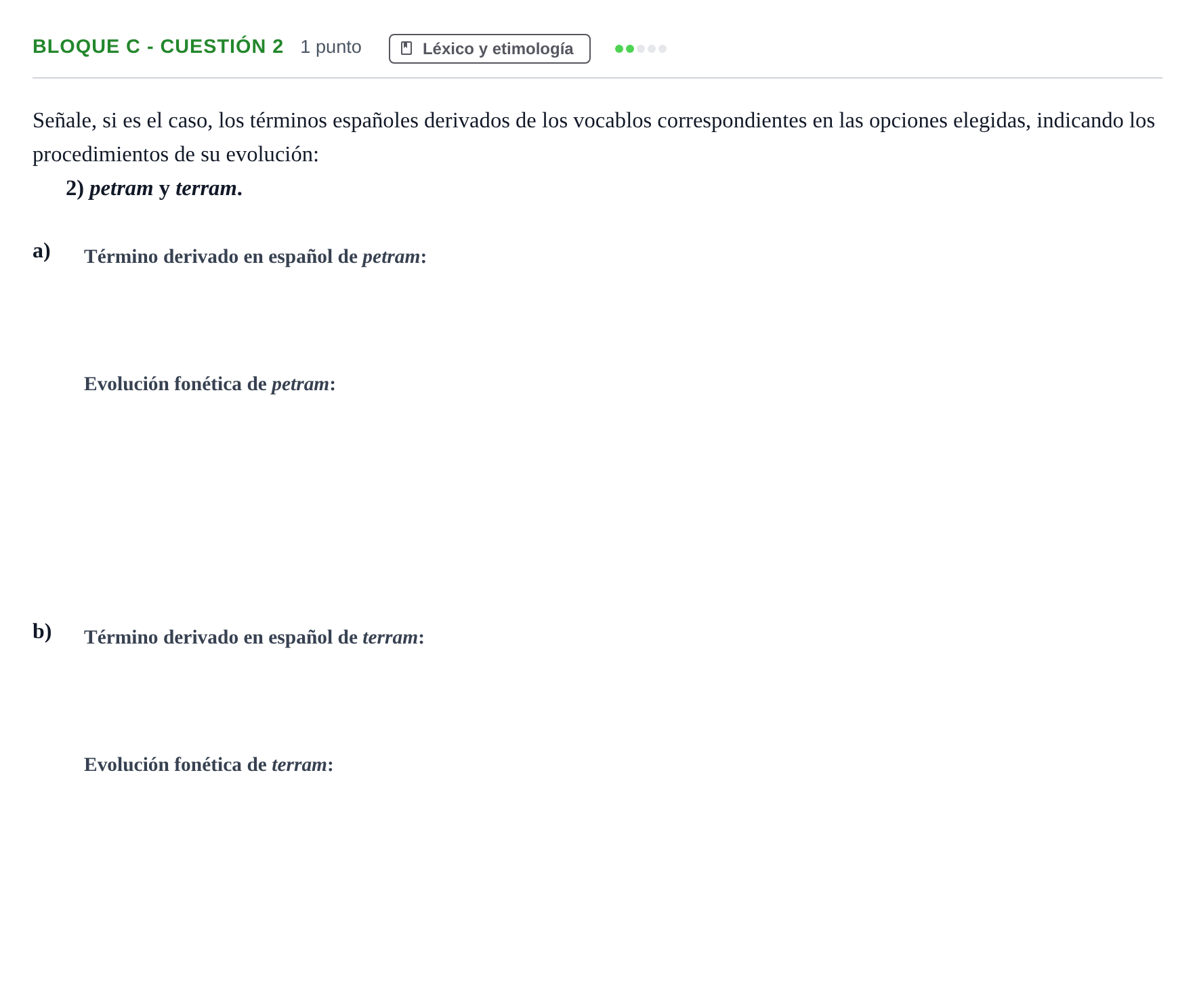 Enunciado: Bloque C - Cuestión 2 · Latín II PAU Andalucía Examen 6 2020