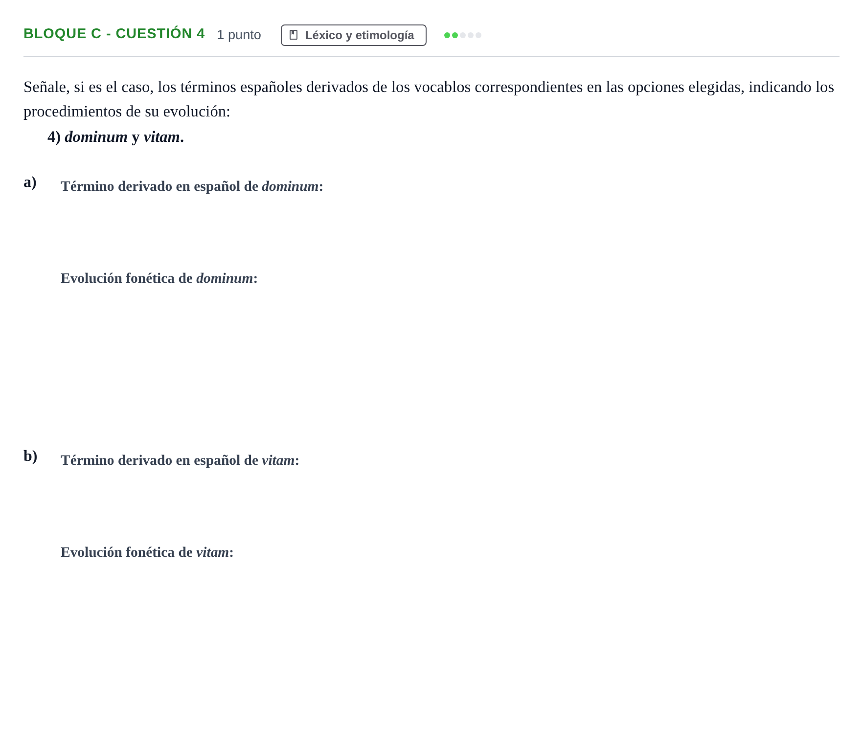 Enunciado: Bloque C - Cuestión 4 · Latín II PAU Andalucía Examen 6 2020