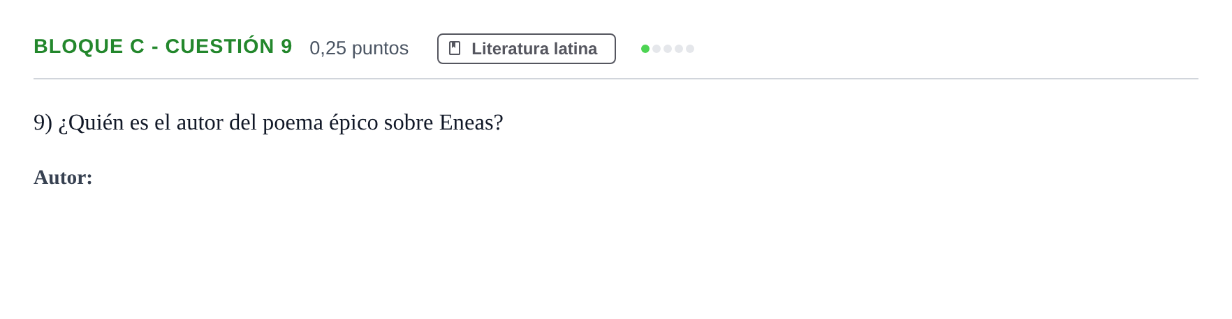 Enunciado: Bloque C - Cuestión 9 · Latín II PAU Andalucía Examen 6 2020