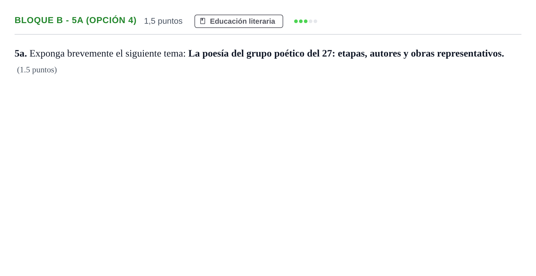 Enunciado: Bloque B - 5a (Opción 4) · Lengua Castellana y Literatura II PAU Andalucía Examen A 2020