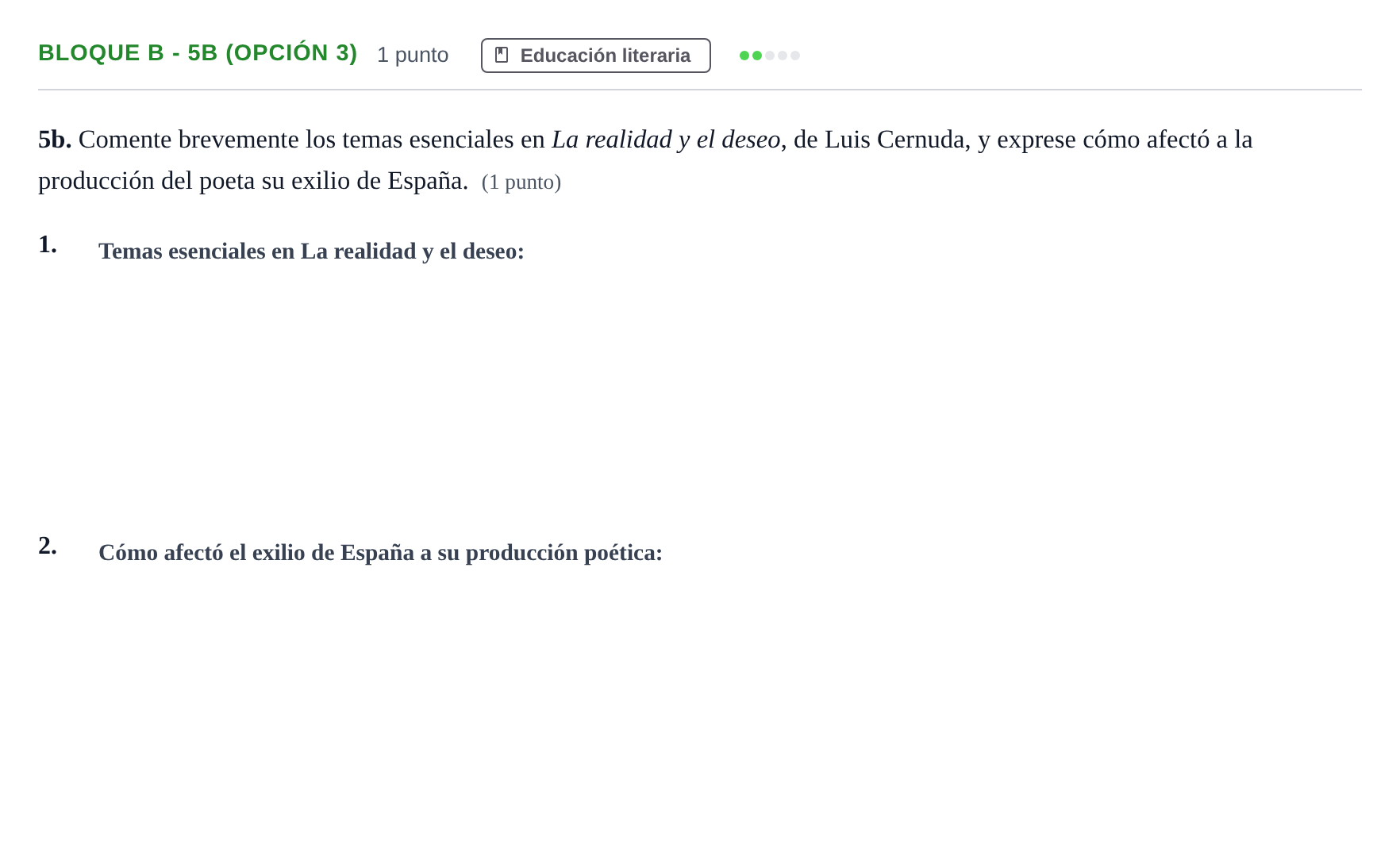 Enunciado: Bloque B - 5b (Opción 3) · Lengua Castellana y Literatura II PAU Andalucía Examen A 2020
