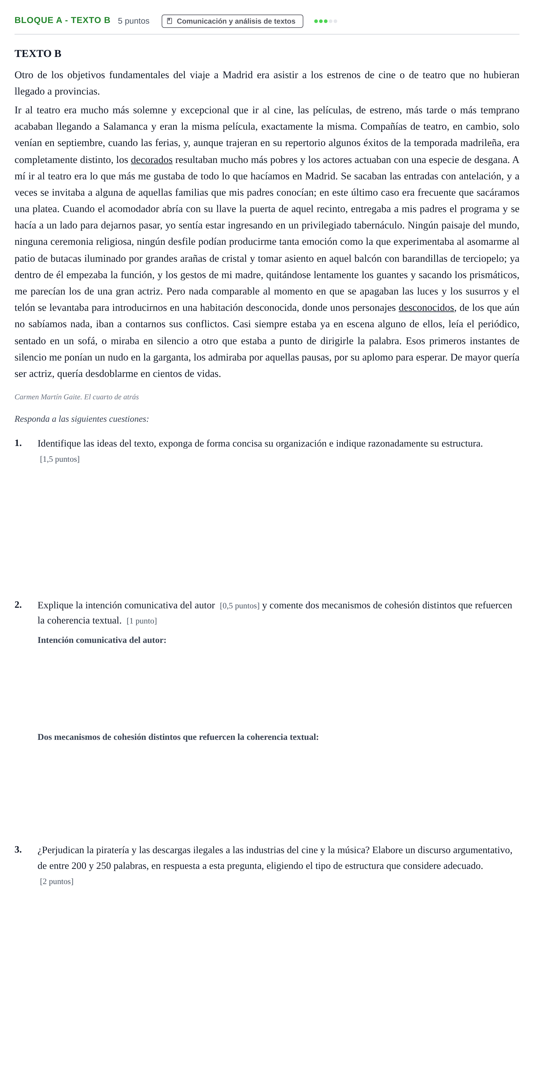 Enunciado: Bloque A - Texto B · Lengua Castellana y Literatura II PAU Andalucía Examen B 2020