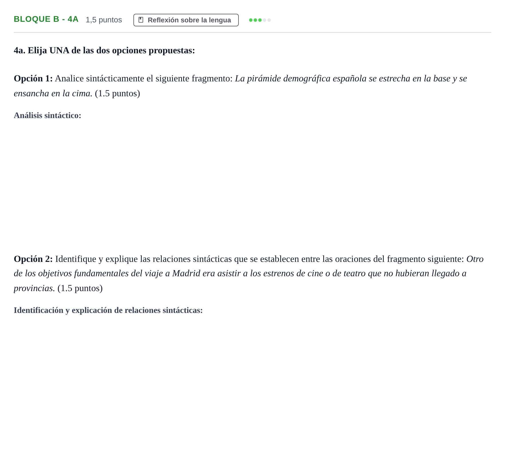 Enunciado: Bloque B - 4a · Lengua Castellana y Literatura II PAU Andalucía Examen B 2020