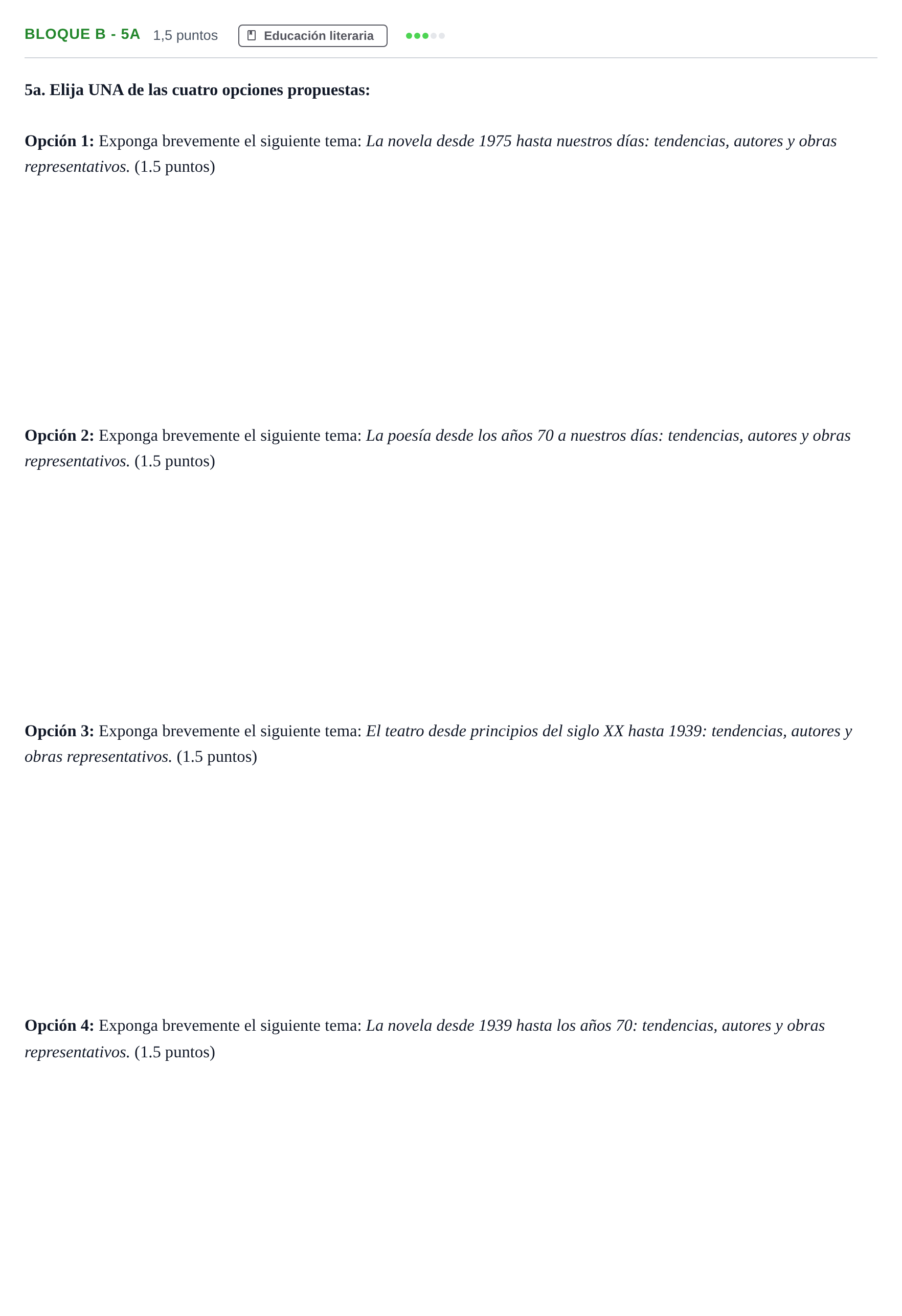 Enunciado: Bloque B - 5a · Lengua Castellana y Literatura II PAU Andalucía Examen B 2020