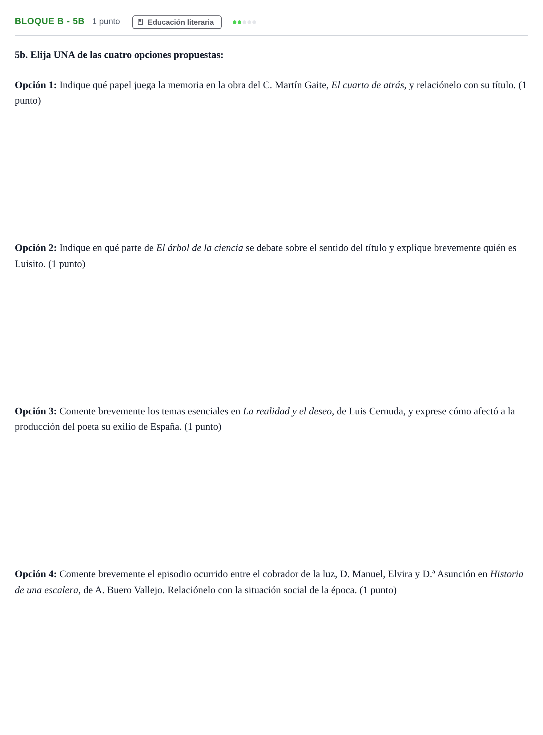 Enunciado: Bloque B - 5b · Lengua Castellana y Literatura II PAU Andalucía Examen B 2020