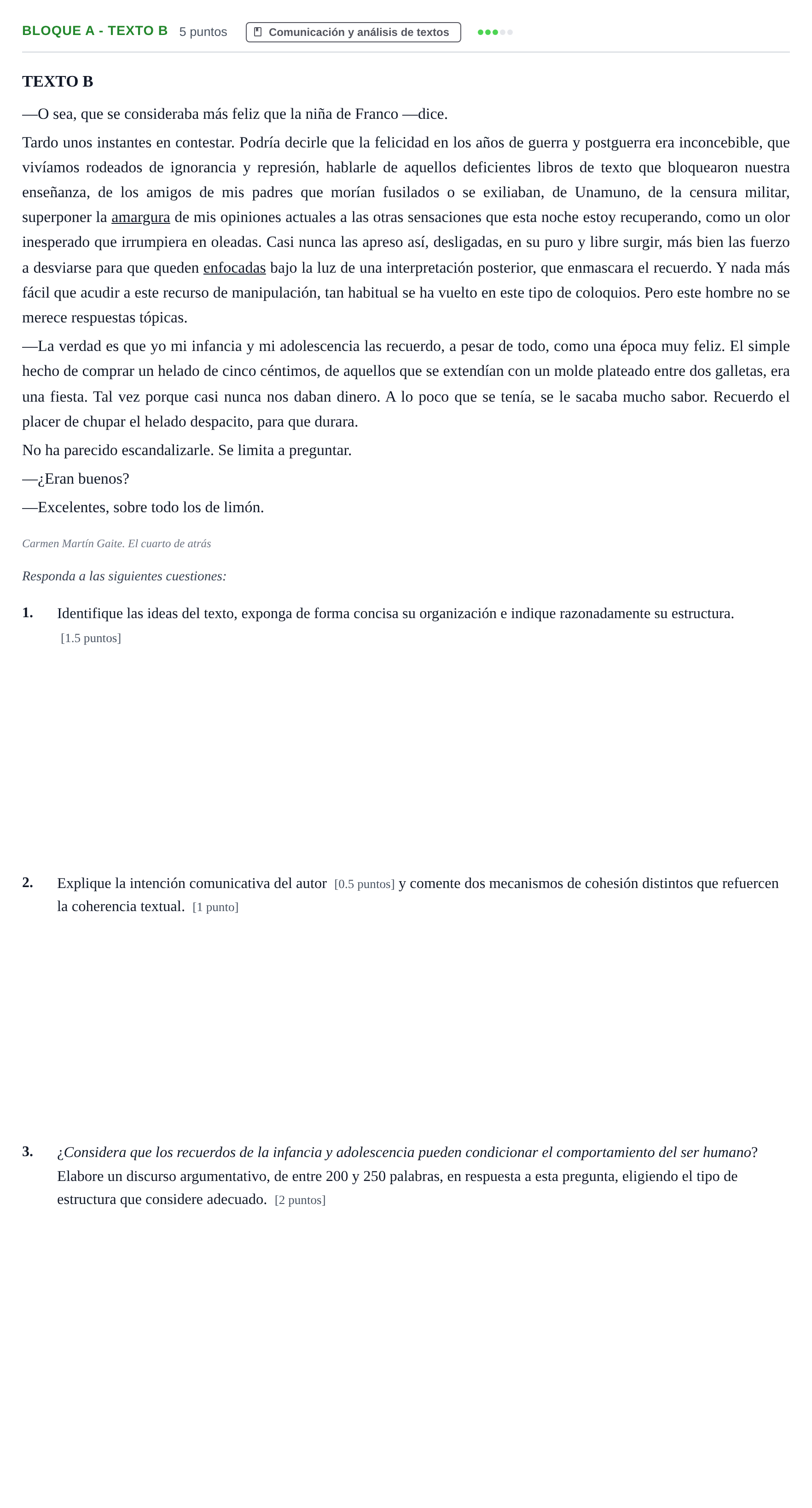 Enunciado: Bloque A - Texto B · Lengua Castellana y Literatura II PAU Andalucía Examen C 2020