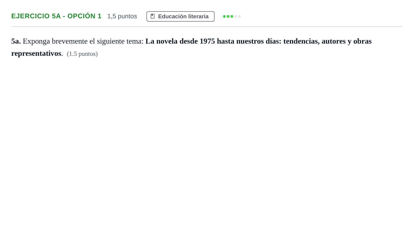 Enunciado: Ejercicio 5a - Opción 1 · Lengua Castellana y Literatura II PAU Andalucía Examen C 2020