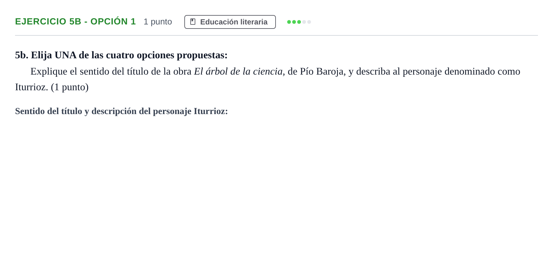Enunciado: Ejercicio 5b - Opción 1 · Lengua Castellana y Literatura II PAU Andalucía Examen C 2020