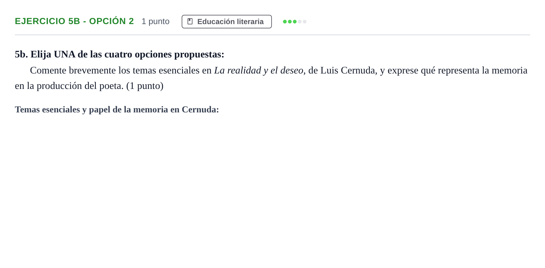 Enunciado: Ejercicio 5b - Opción 2 · Lengua Castellana y Literatura II PAU Andalucía Examen C 2020