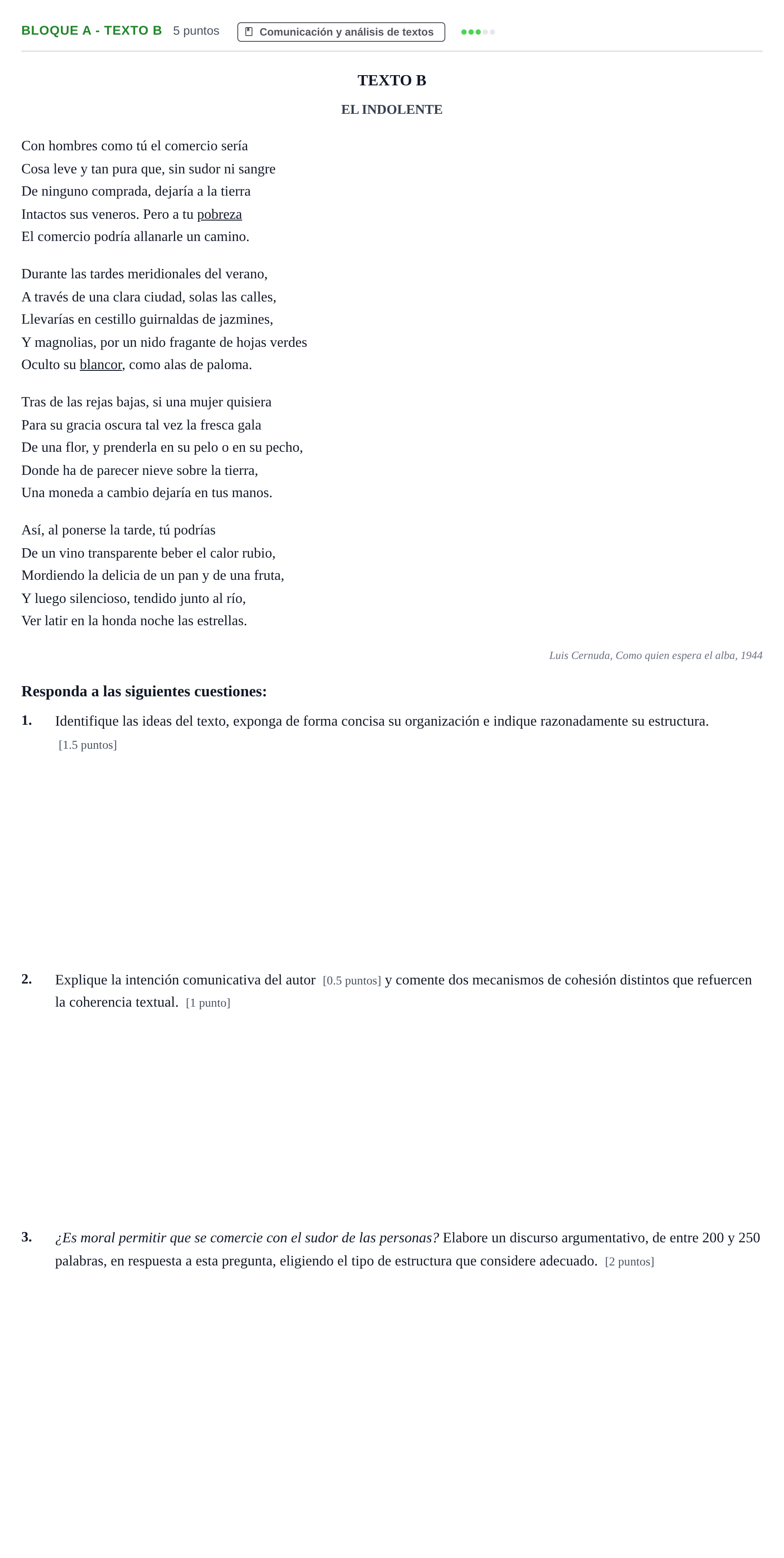 Enunciado: Bloque A - Texto B · Lengua Castellana y Literatura II PAU Andalucía Examen D 2020