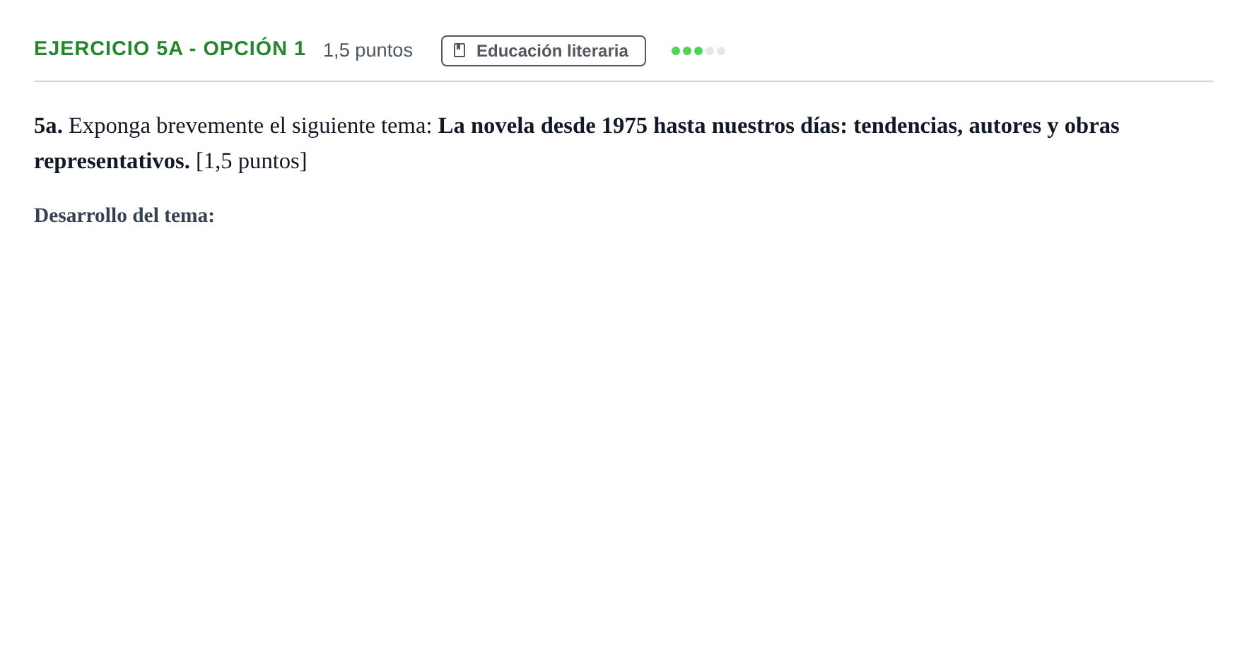 Enunciado: Ejercicio 5a - Opción 1 · Lengua Castellana y Literatura II PAU Andalucía Examen D 2020
