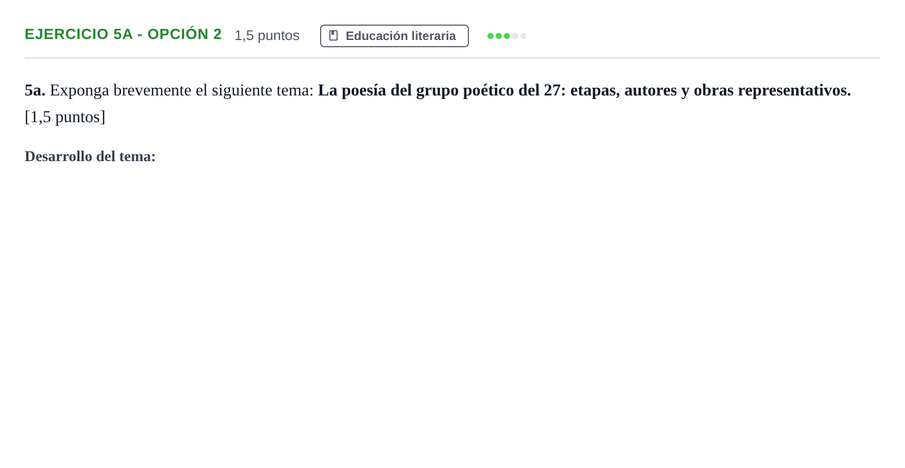 Enunciado: Ejercicio 5a - Opción 2 · Lengua Castellana y Literatura II PAU Andalucía Examen D 2020