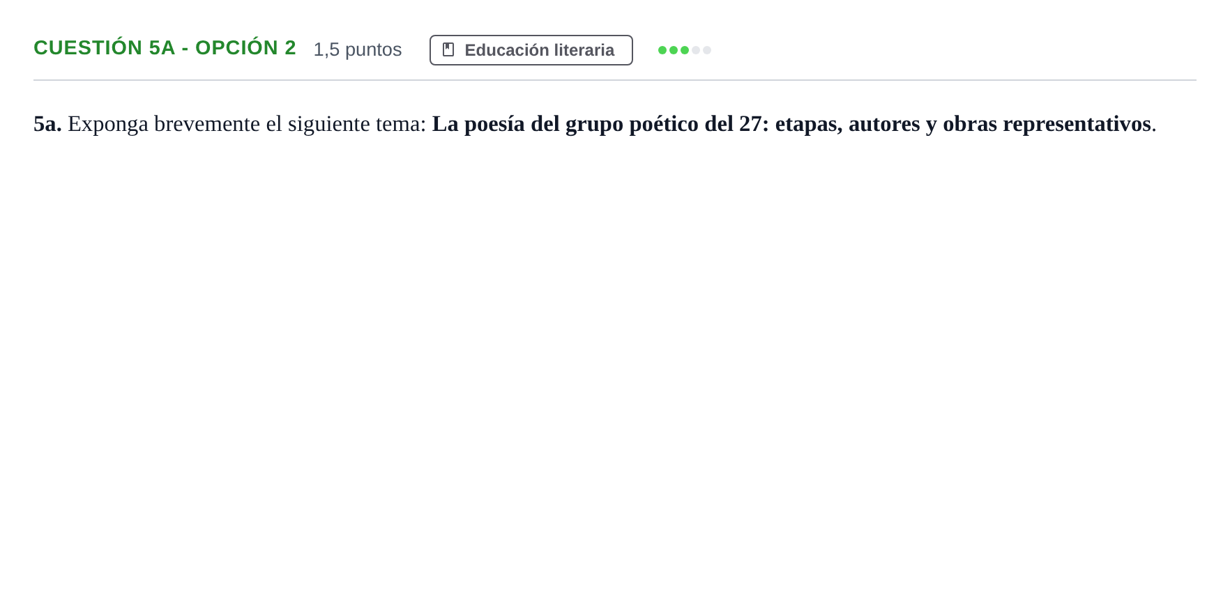 Enunciado: Cuestión 5a - Opción 2 · Lengua Castellana y Literatura II PAU Andalucía Examen F 2020