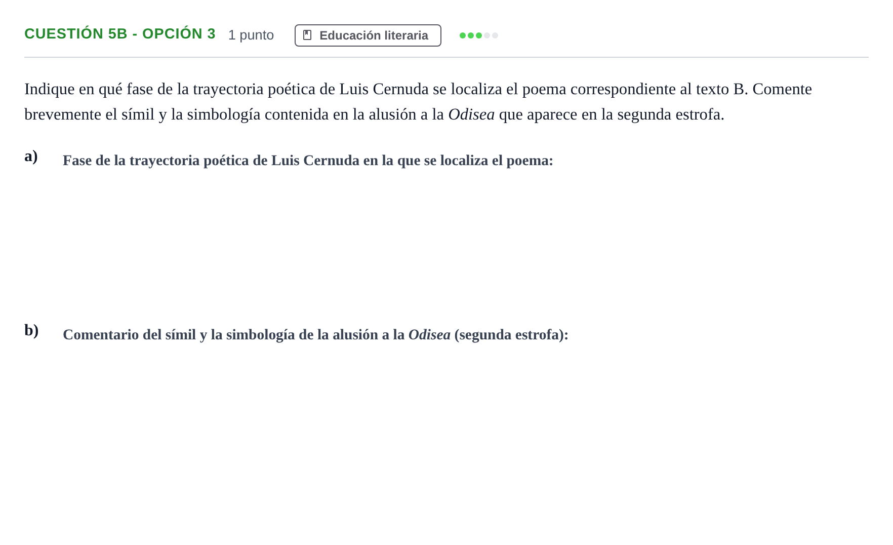 Enunciado: Cuestión 5b - Opción 3 · Lengua Castellana y Literatura II PAU Andalucía Examen F 2020