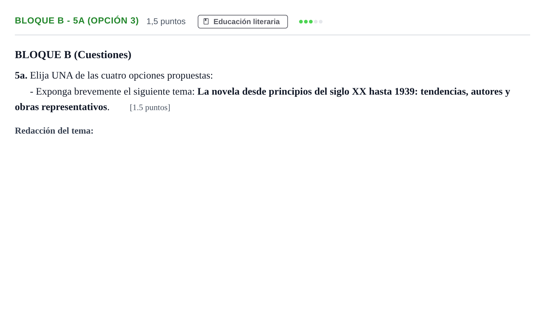 Enunciado: Bloque B - 5a (Opción 3) · Lengua Castellana y Literatura II PAU Andalucía Examen E 2020