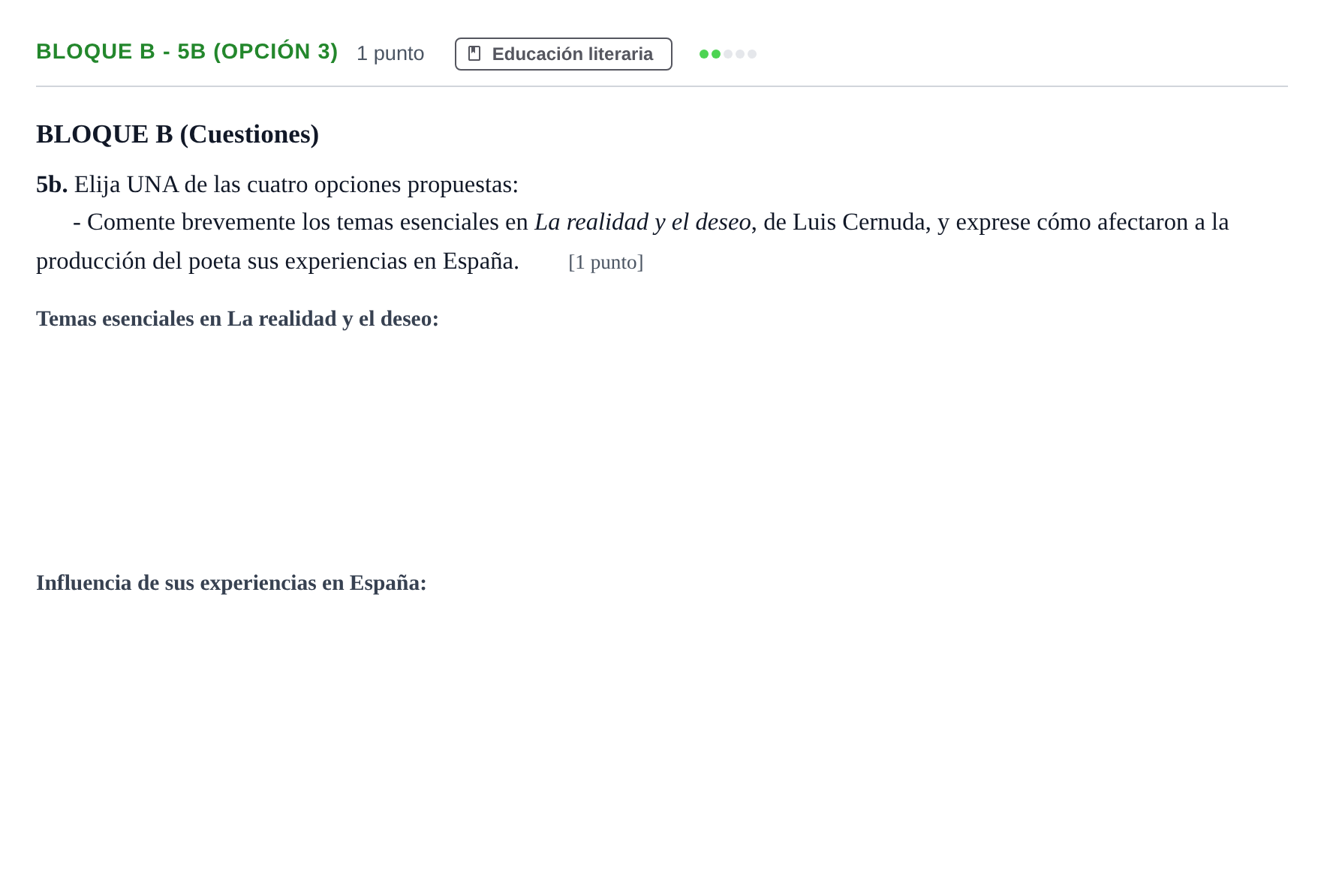 Enunciado: Bloque B - 5b (Opción 3) · Lengua Castellana y Literatura II PAU Andalucía Examen E 2020