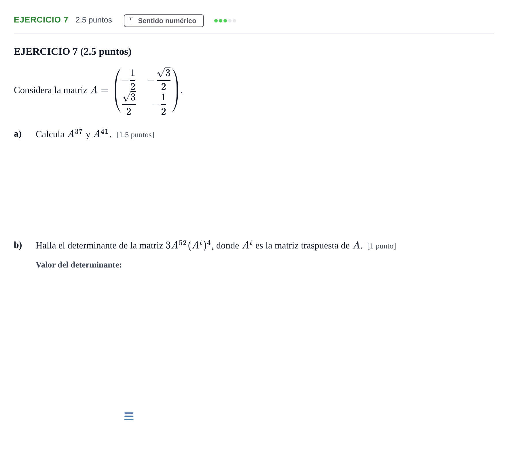 Enunciado: EJERCICIO 7 · Matemáticas II PAU Andalucía Examen 2 2020