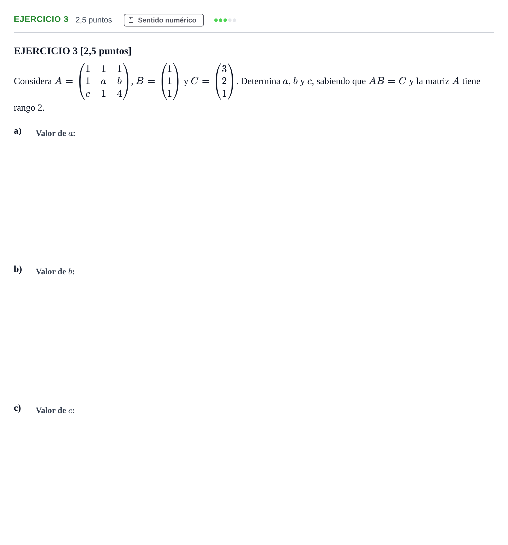 Enunciado: Ejercicio 3 · Matemáticas II PAU Andalucía Examen 1 2020
