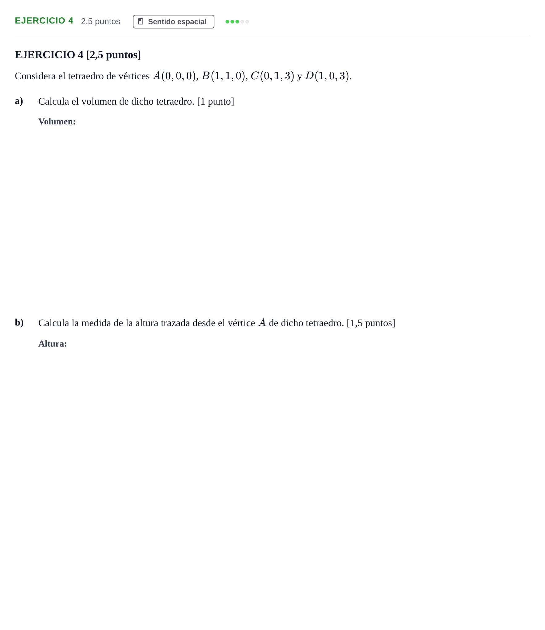 Enunciado: Ejercicio 4 · Matemáticas II PAU Andalucía Examen 1 2020