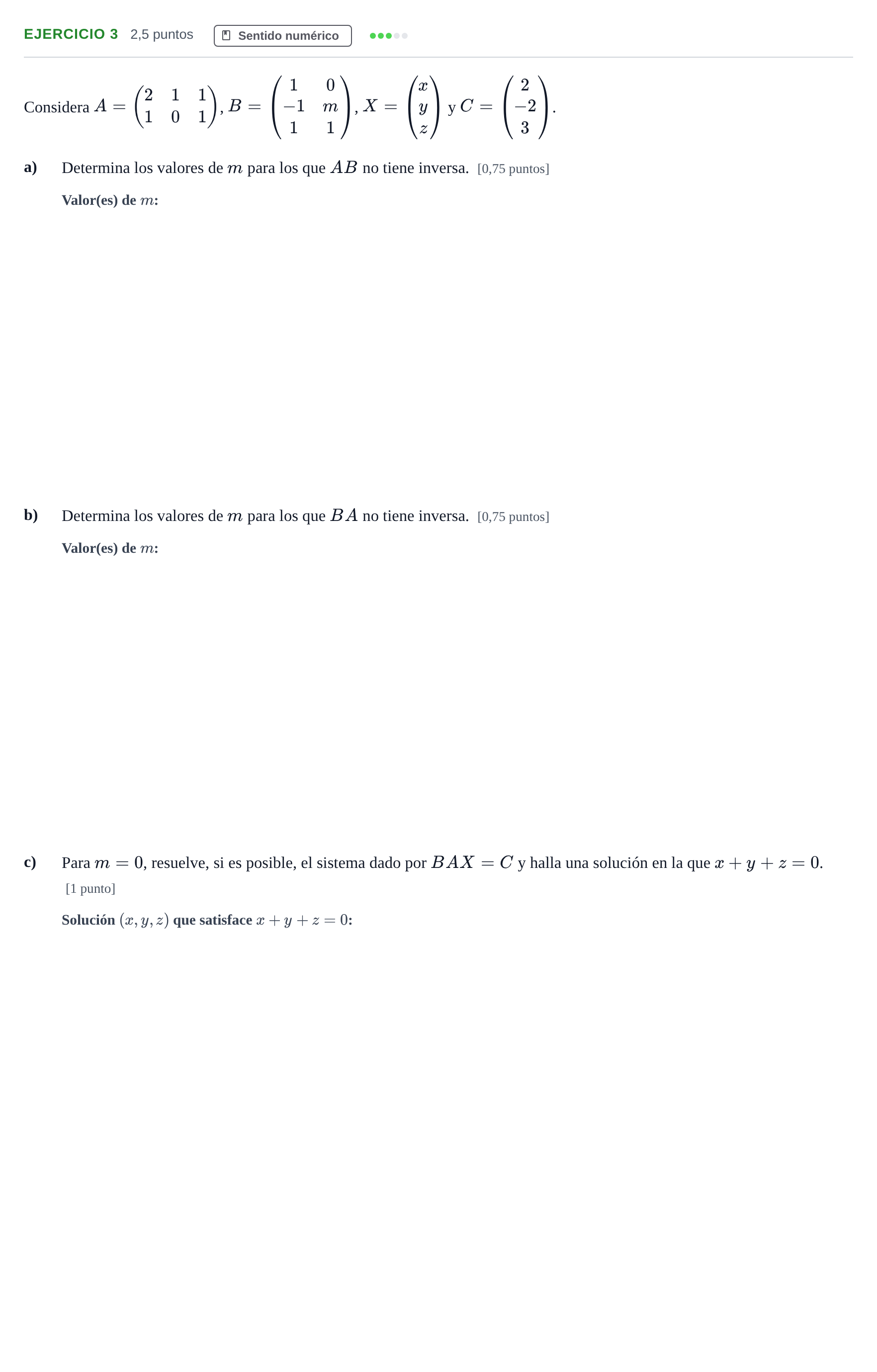 Enunciado: EJERCICIO 3 · Matemáticas II PAU Andalucía Examen 3 2020