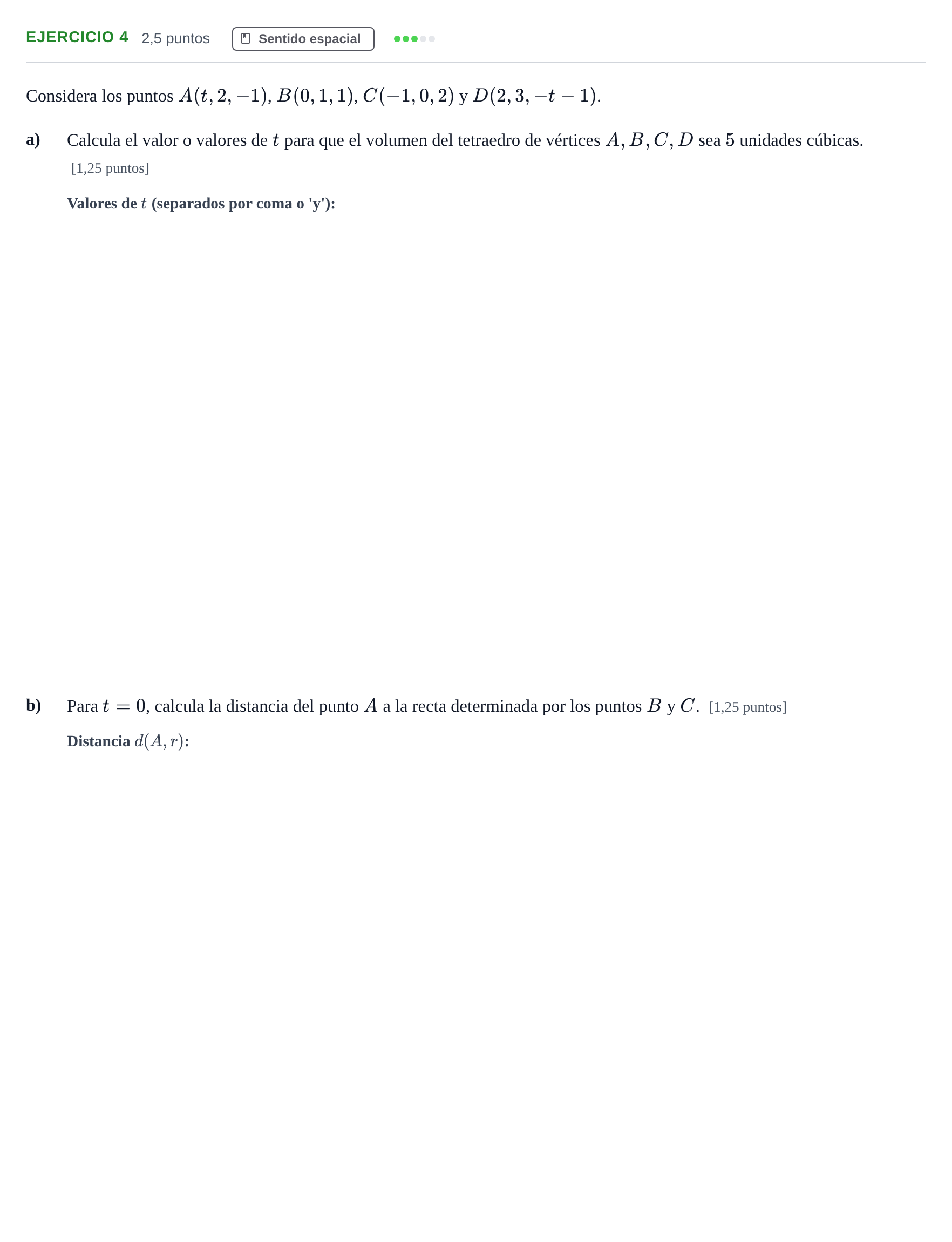 Enunciado: EJERCICIO 4 · Matemáticas II PAU Andalucía Examen 3 2020