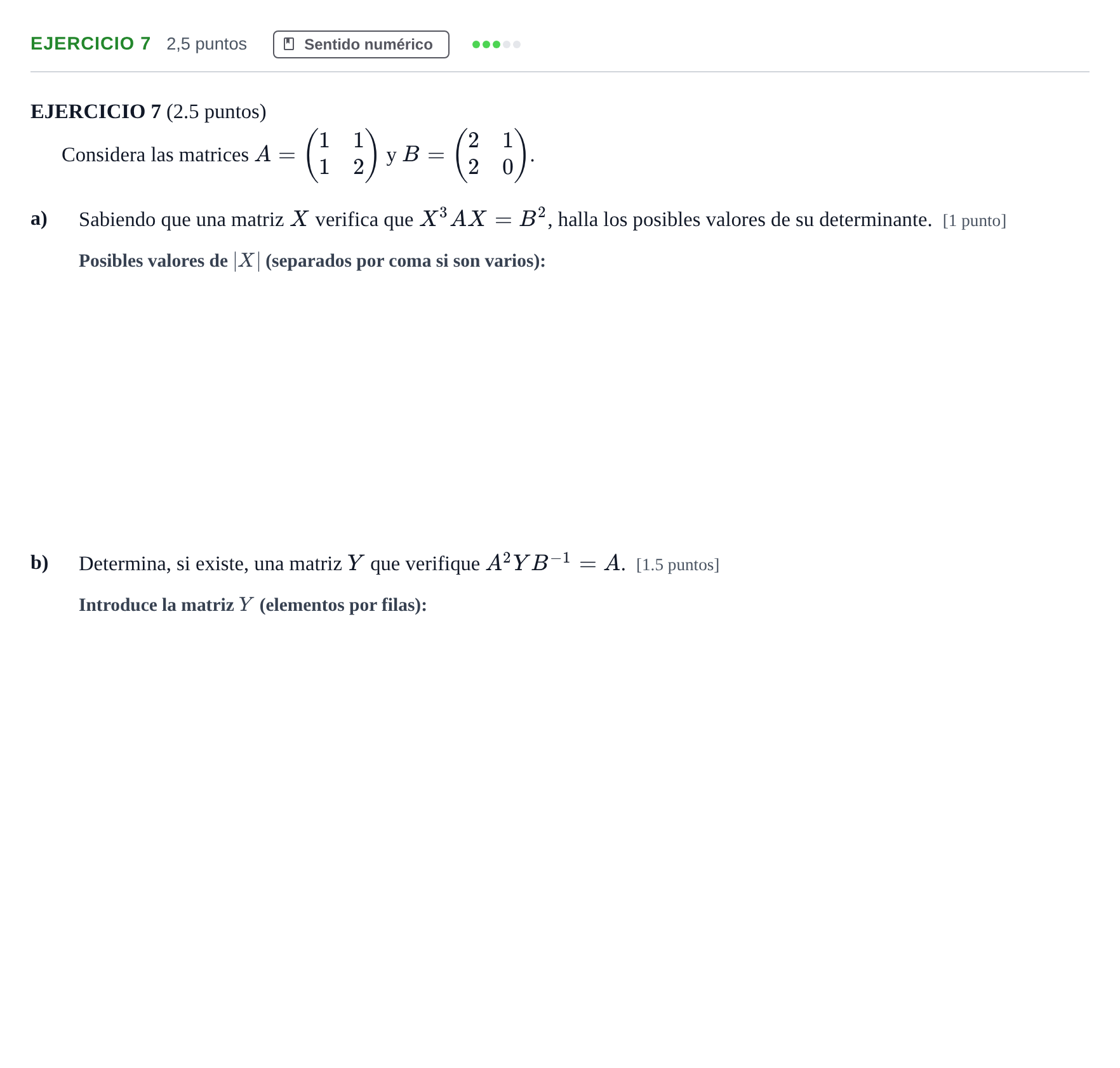 Enunciado: EJERCICIO 7 · Matemáticas II PAU Andalucía Examen 3 2020
