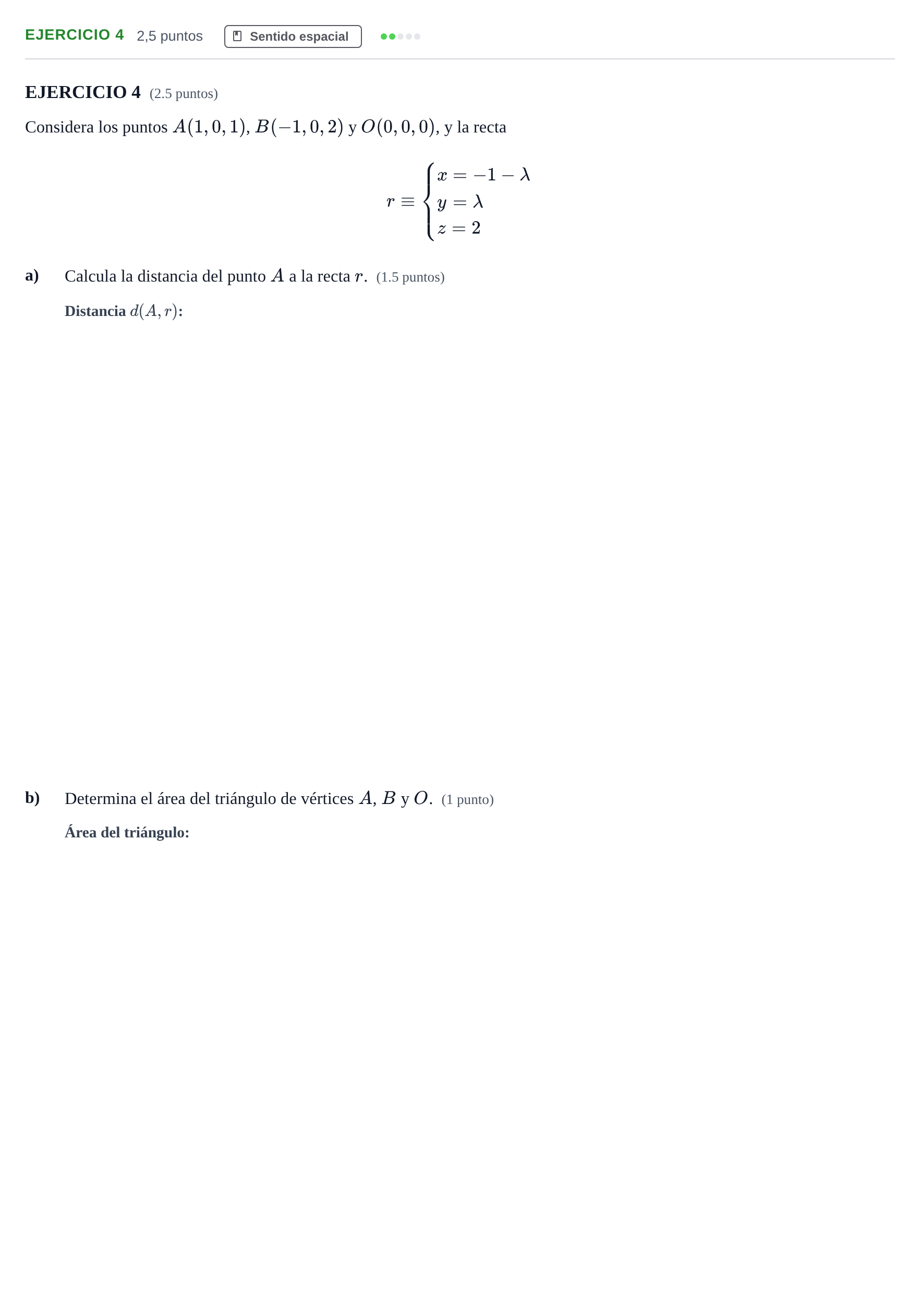Enunciado: EJERCICIO 4 · Matemáticas II PAU Andalucía Examen 5 2020