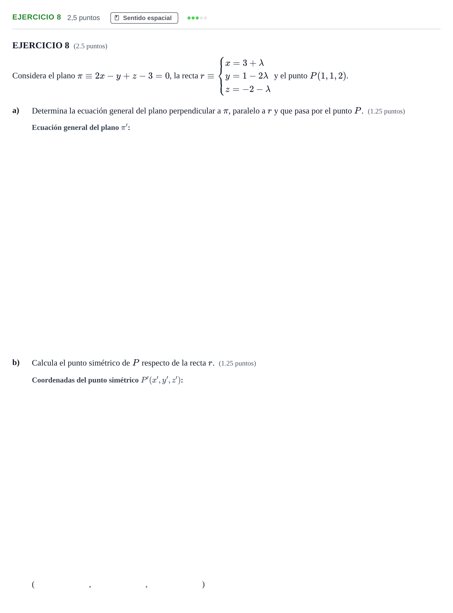 Enunciado: EJERCICIO 8 · Matemáticas II PAU Andalucía Examen 5 2020