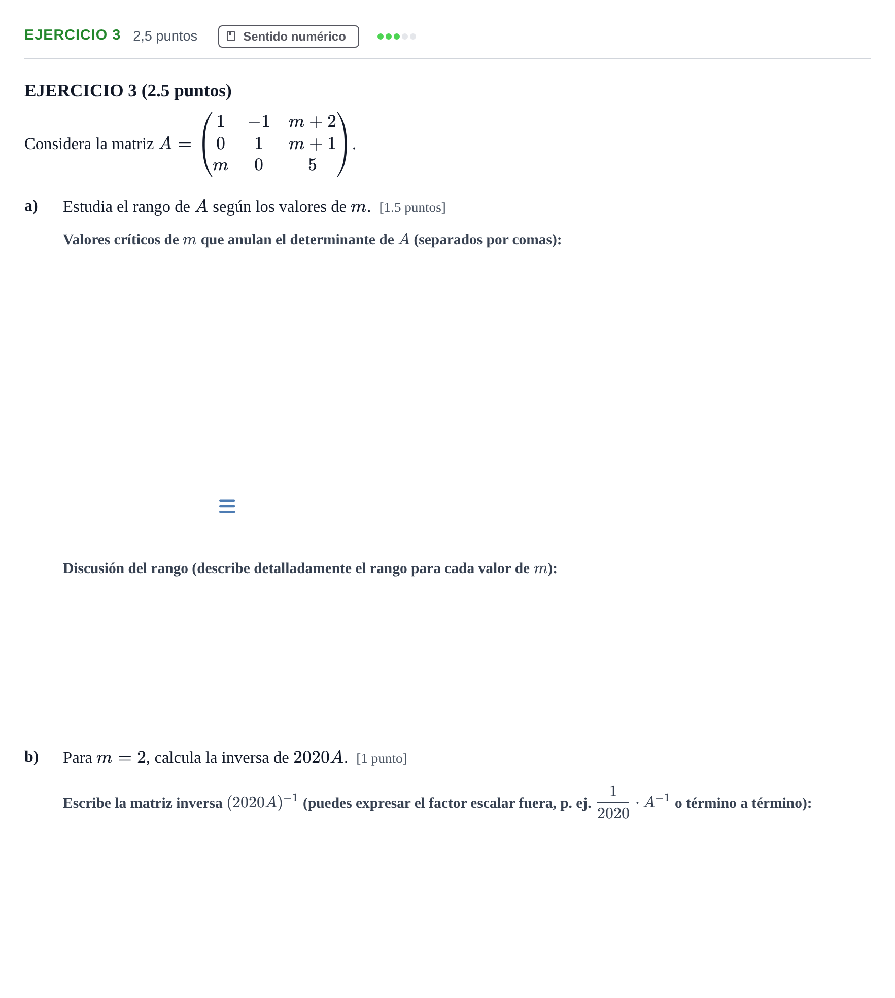 Enunciado: Ejercicio 3 · Matemáticas II PAU Andalucía Examen 6 2020