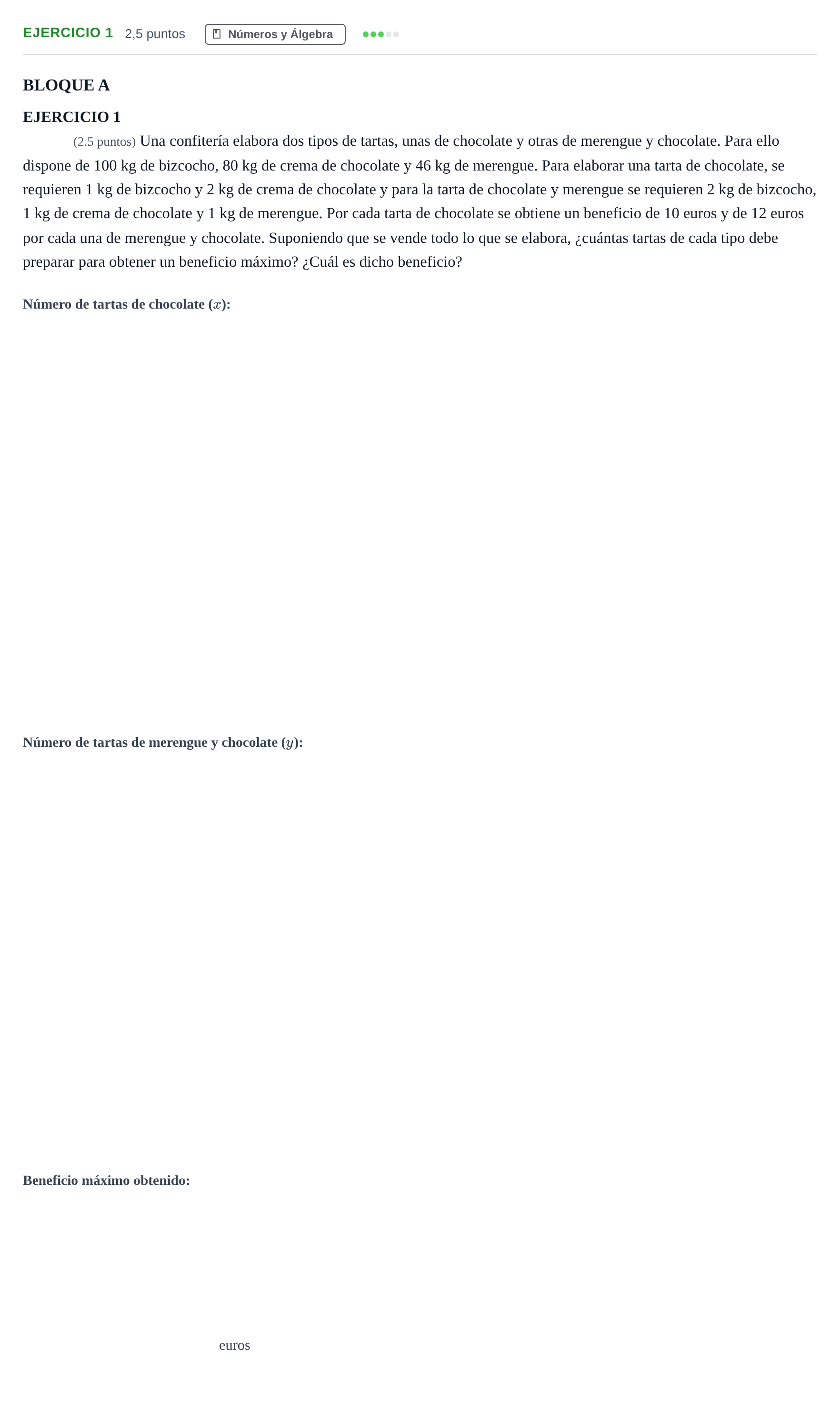 Enunciado: Ejercicio 1 · Matemáticas aplicadas a las Ciencias Sociales II PAU Andalucía Examen E 2020