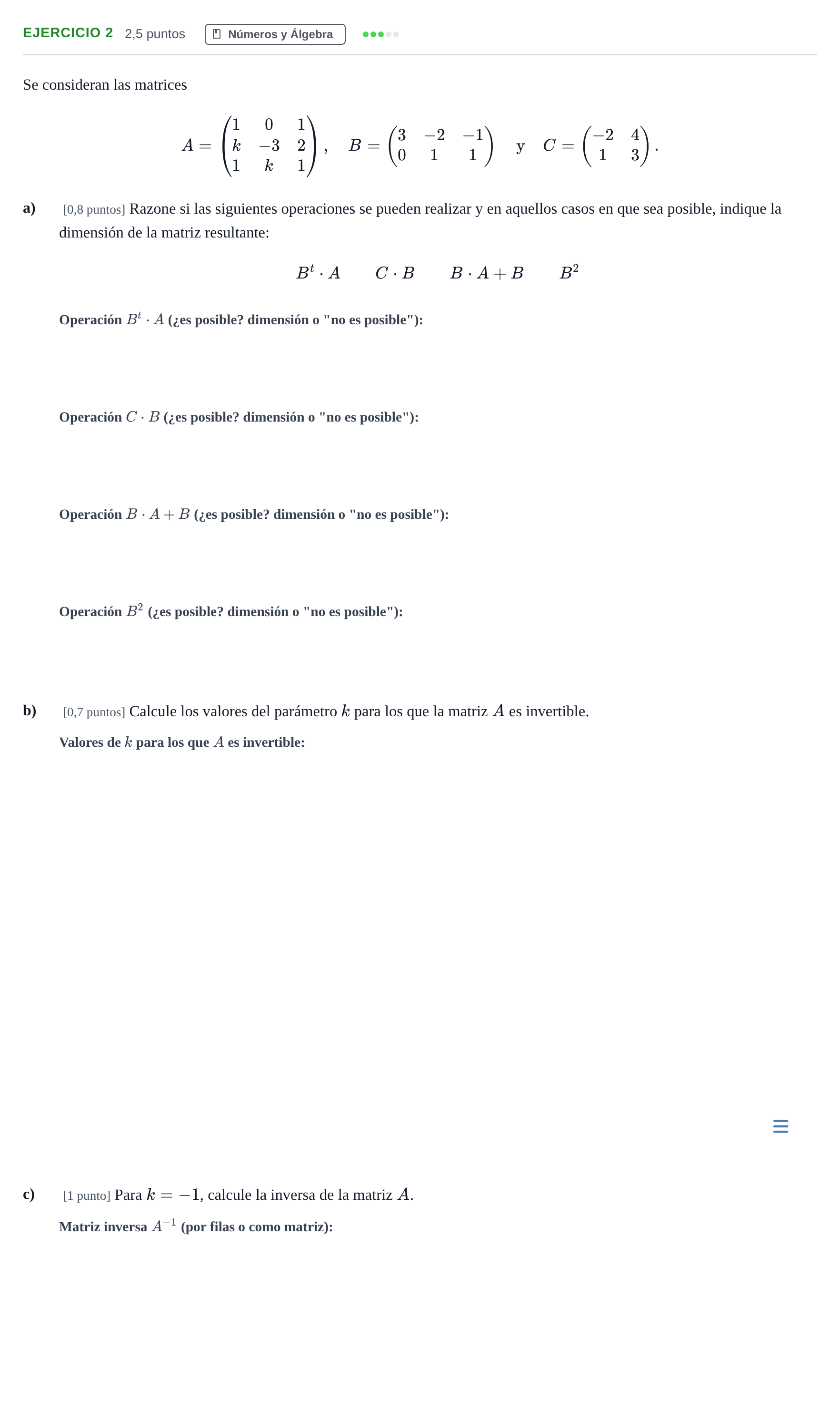Enunciado: Ejercicio 2 · Matemáticas aplicadas a las Ciencias Sociales II PAU Andalucía Examen E 2020