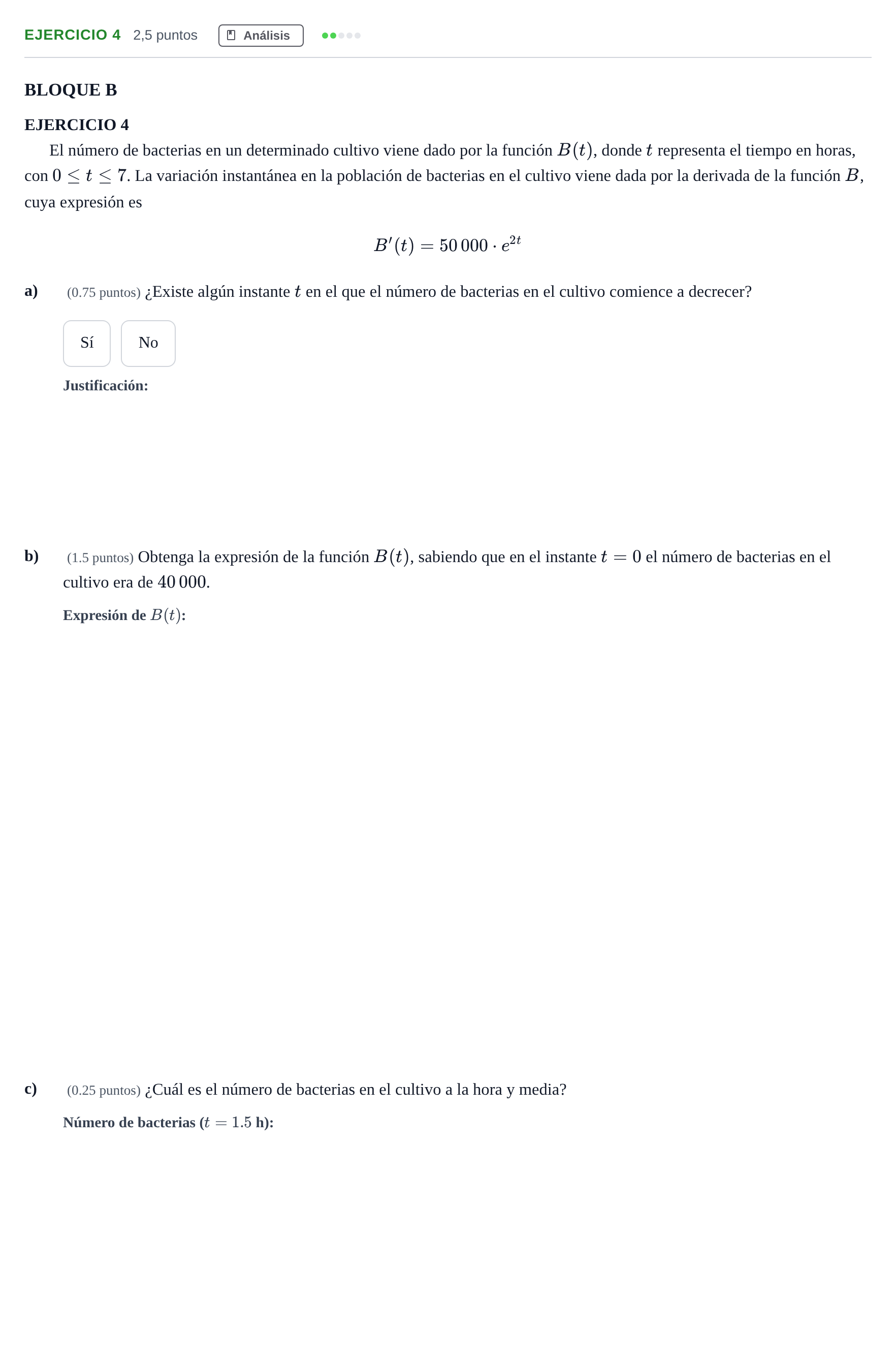 Enunciado: Ejercicio 4 · Matemáticas aplicadas a las Ciencias Sociales II PAU Andalucía Examen E 2020