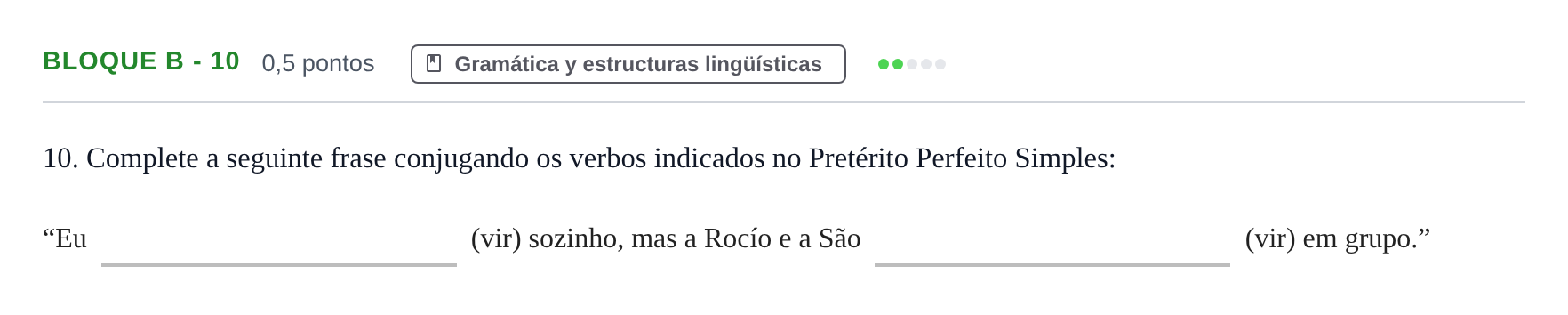 Enunciado: Bloque B - 10 · Portugués PAU Andalucía Examen 1 2020