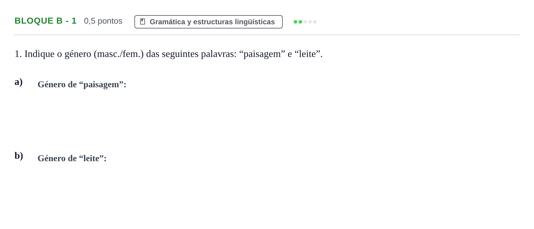 Enunciado: Bloque B - 1 · Portugués PAU Andalucía Examen 1 2020