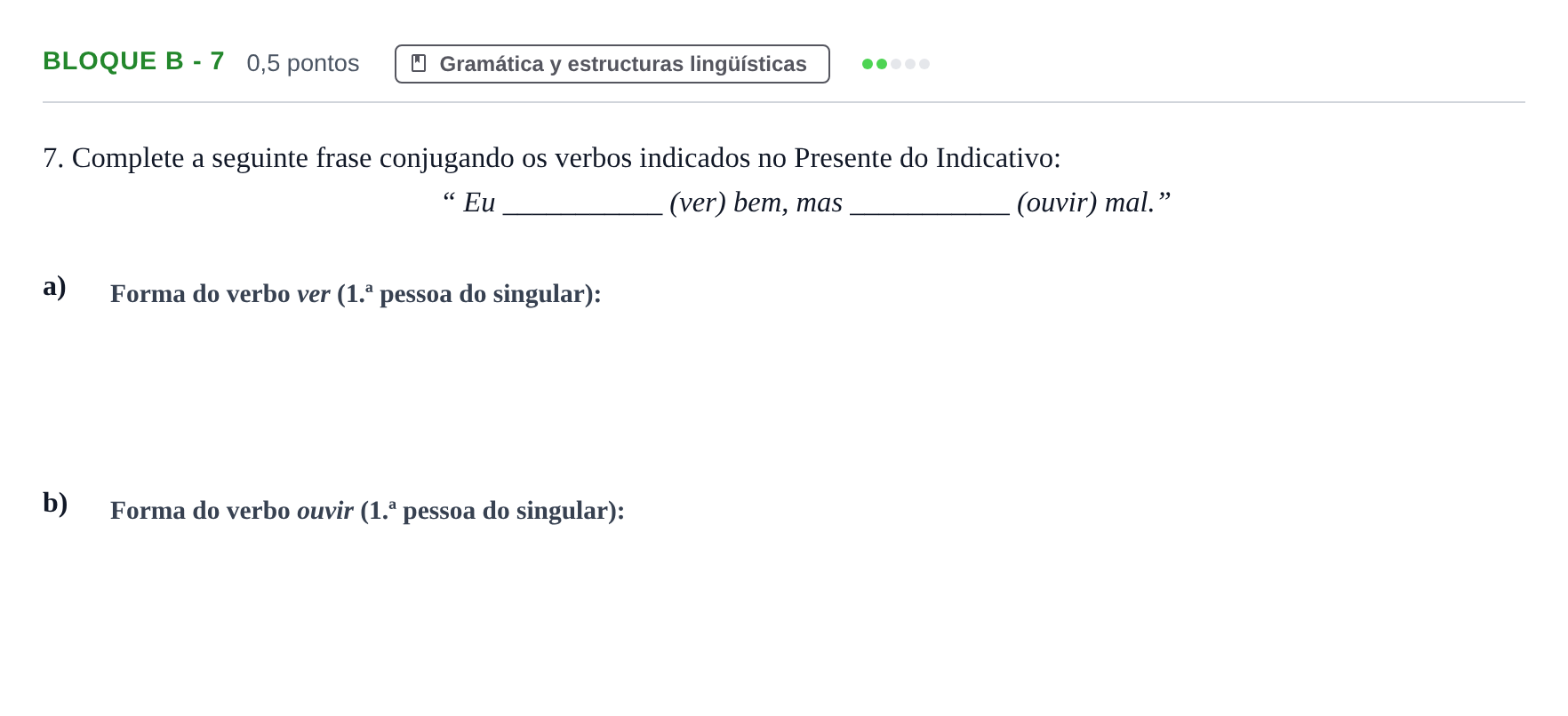 Enunciado: Bloque B - 7 · Portugués PAU Andalucía Examen 1 2020