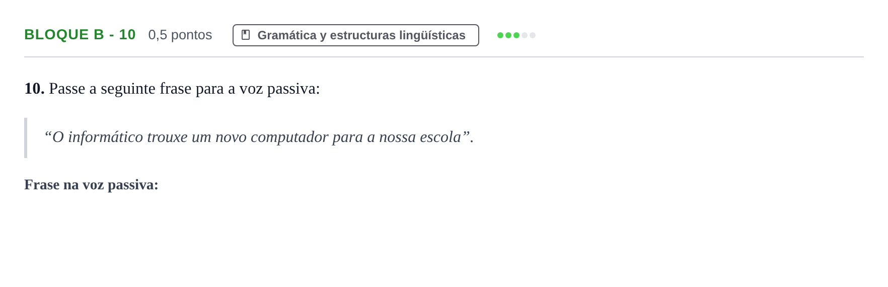Enunciado: Bloque B - 10 · Portugués PAU Andalucía Examen 2 2020
