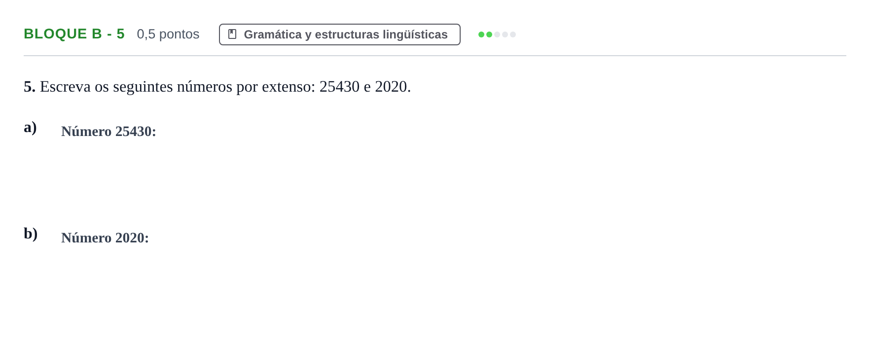Enunciado: Bloque B - 5 · Portugués PAU Andalucía Examen 2 2020