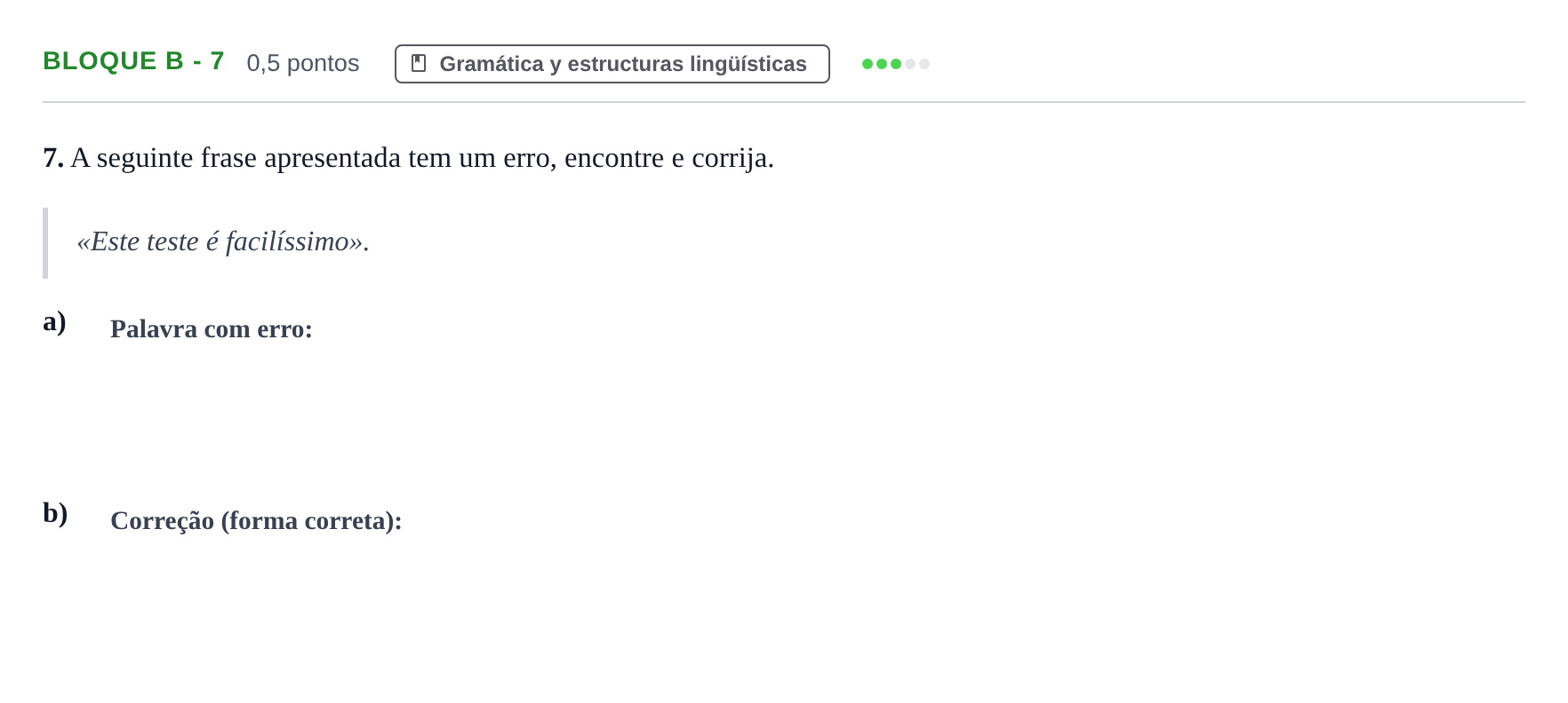 Enunciado: Bloque B - 7 · Portugués PAU Andalucía Examen 2 2020