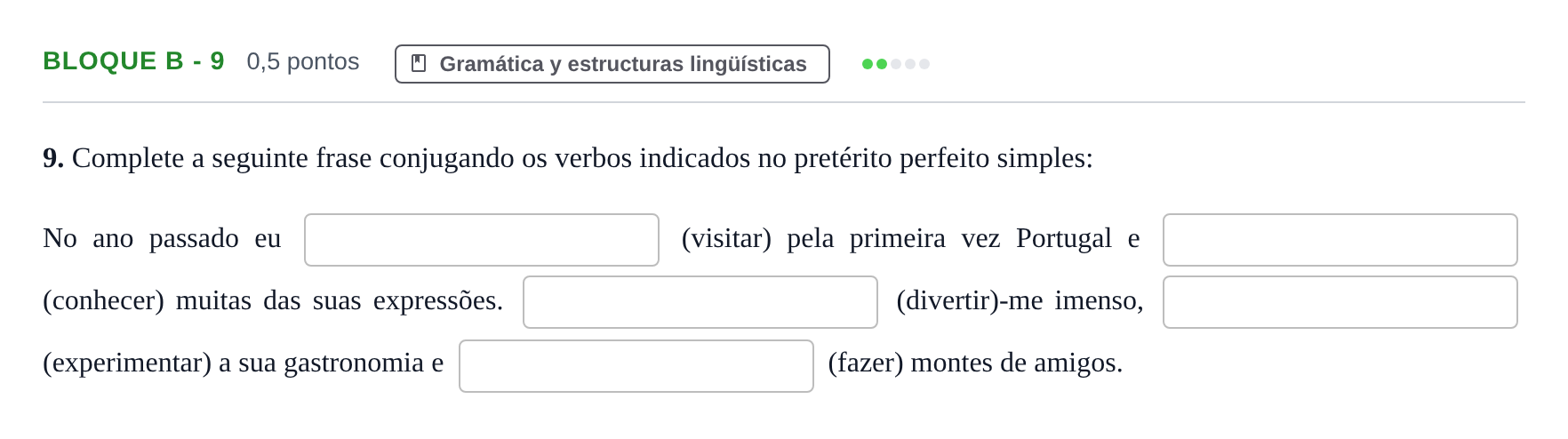 Enunciado: Bloque B - 9 · Portugués PAU Andalucía Examen 2 2020