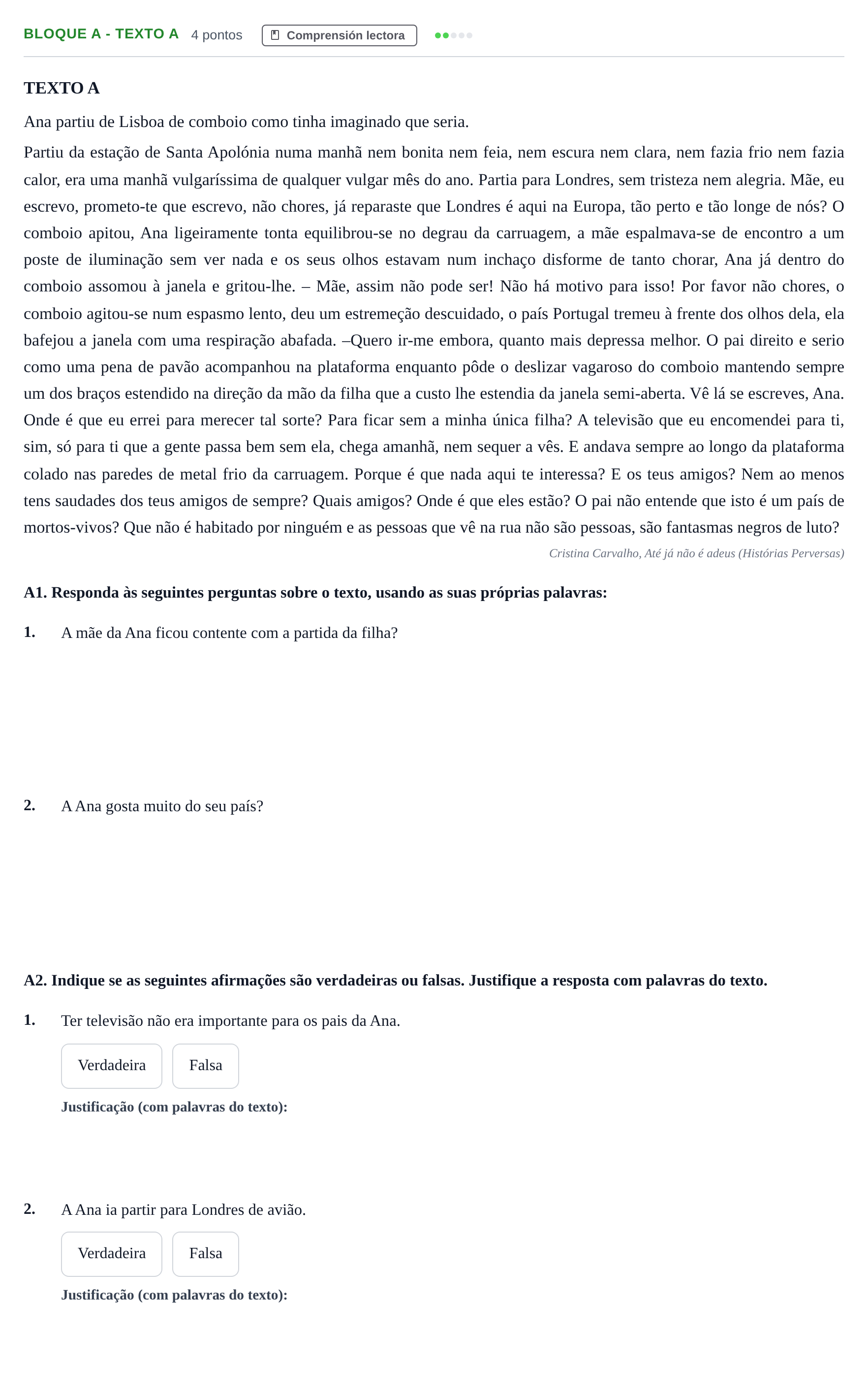 Enunciado: Bloque A - Texto A · Portugués PAU Andalucía Examen 3 2020
