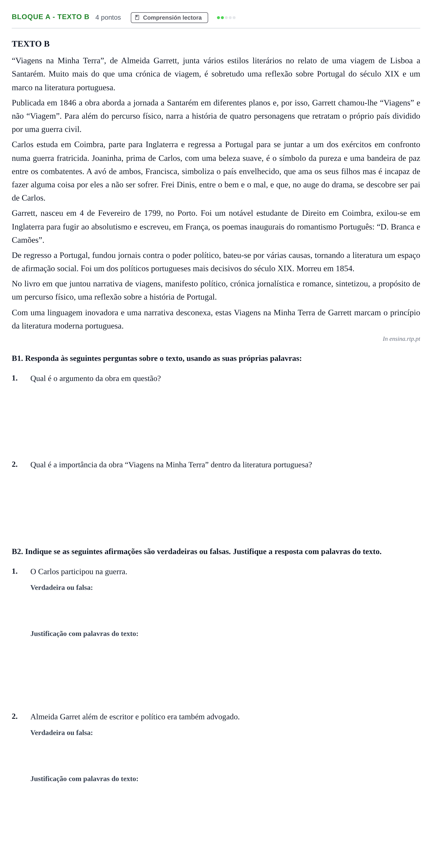 Enunciado: Bloque A - Texto B · Portugués PAU Andalucía Examen 3 2020