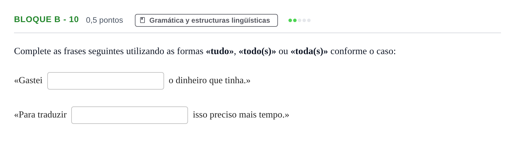Enunciado: Bloque B - 10 · Portugués PAU Andalucía Examen 3 2020
