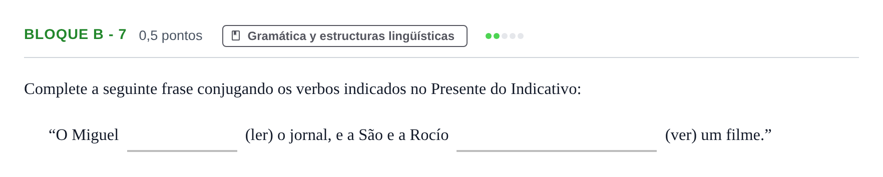 Enunciado: Bloque B - 7 · Portugués PAU Andalucía Examen 3 2020