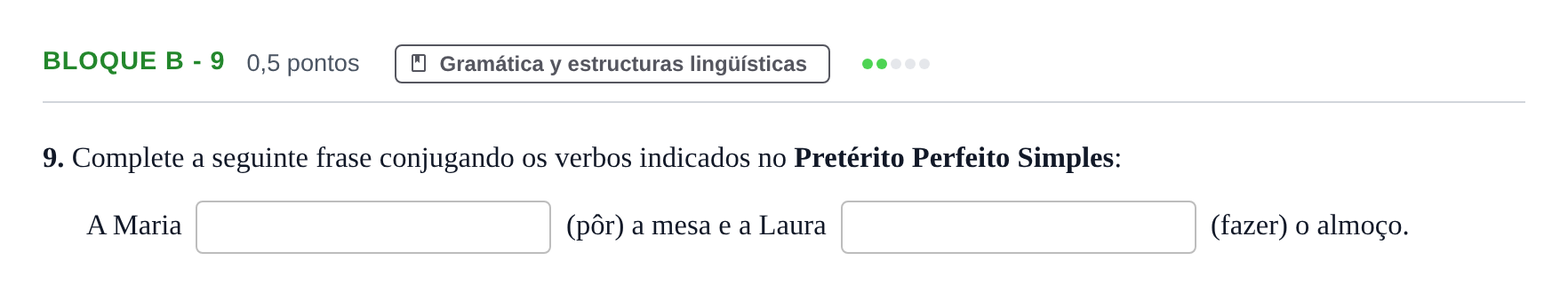 Enunciado: Bloque B - 9 · Portugués PAU Andalucía Examen 4 2020